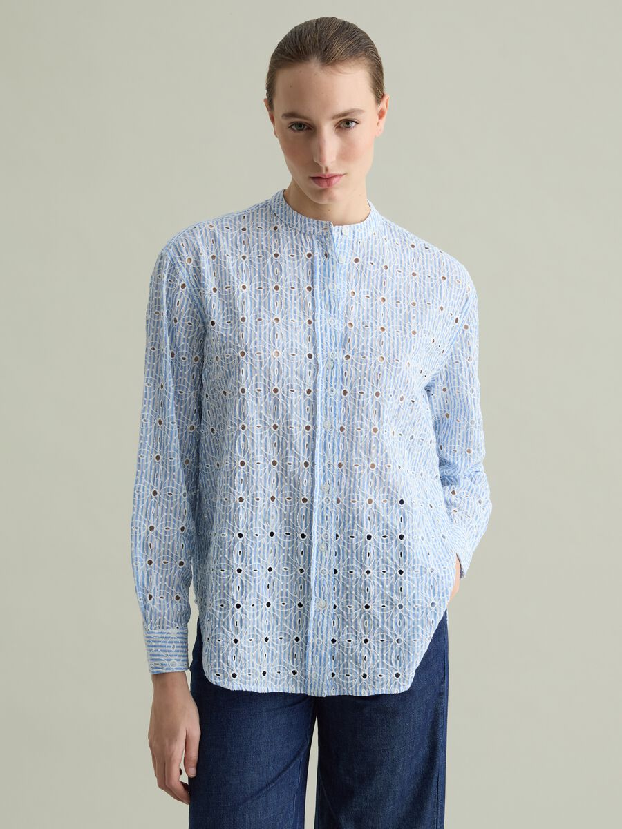 Striped shirt in broderie anglaise_0