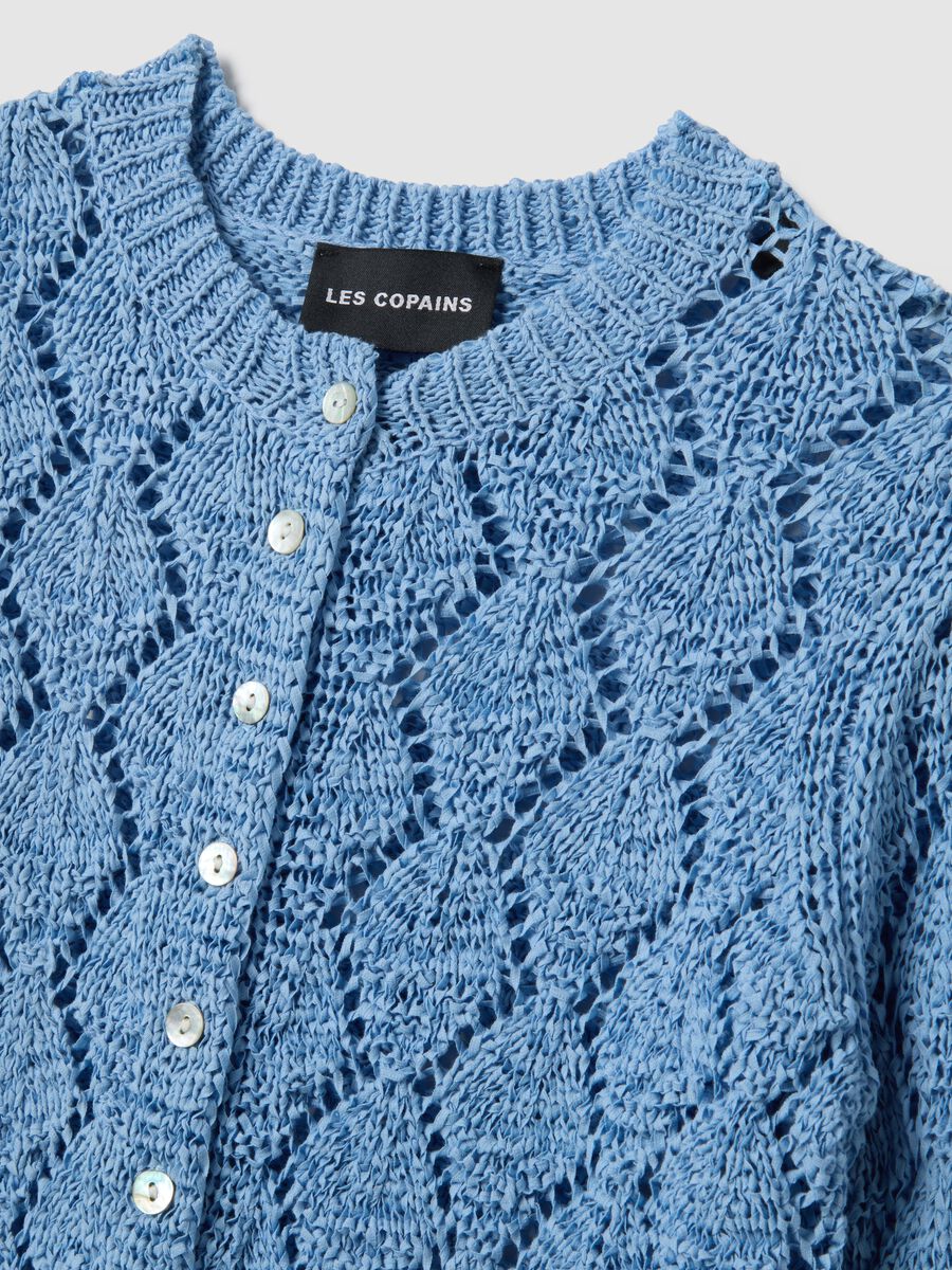 Sky blue cotton blend cardigan regular fit with knitted design_1