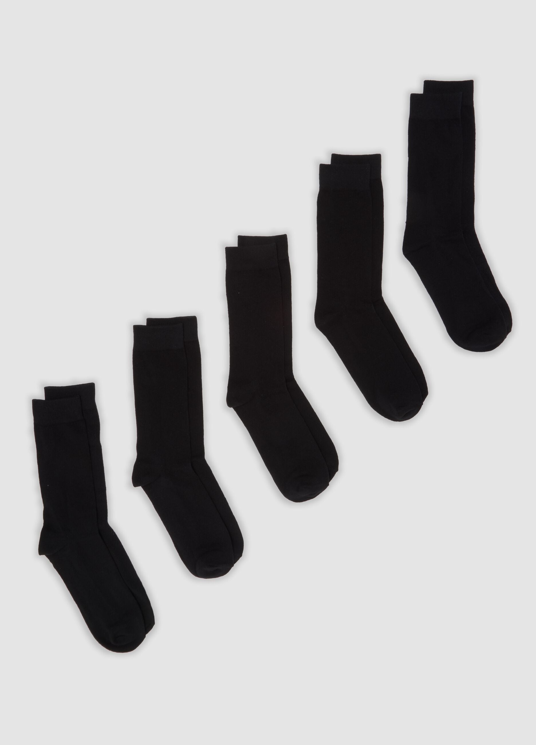 Pack of five black mid-calf socks in stretch organic cotton