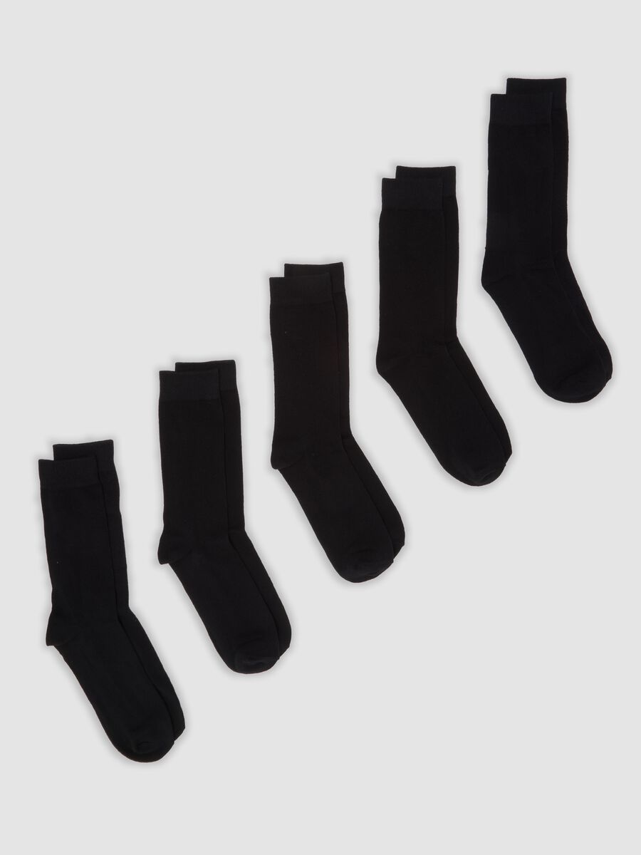 Pack of five black mid-calf socks in stretch organic cotton_0