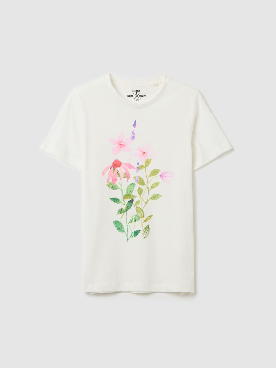 White cotton T-shirt with flowers print_4