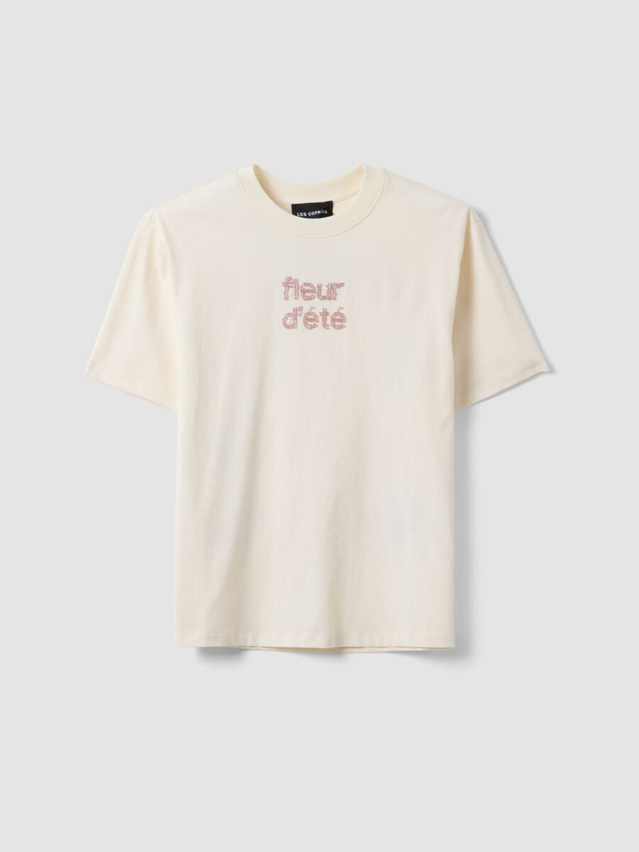 Beige pure cotton short-sleeve T-shirt_4