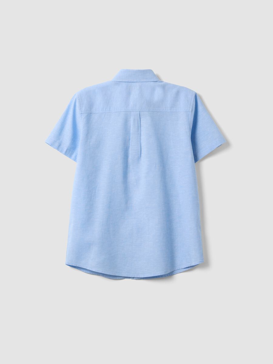 Camicia azzurra a maniche corte in misto lino e cotone da ragazzo_1