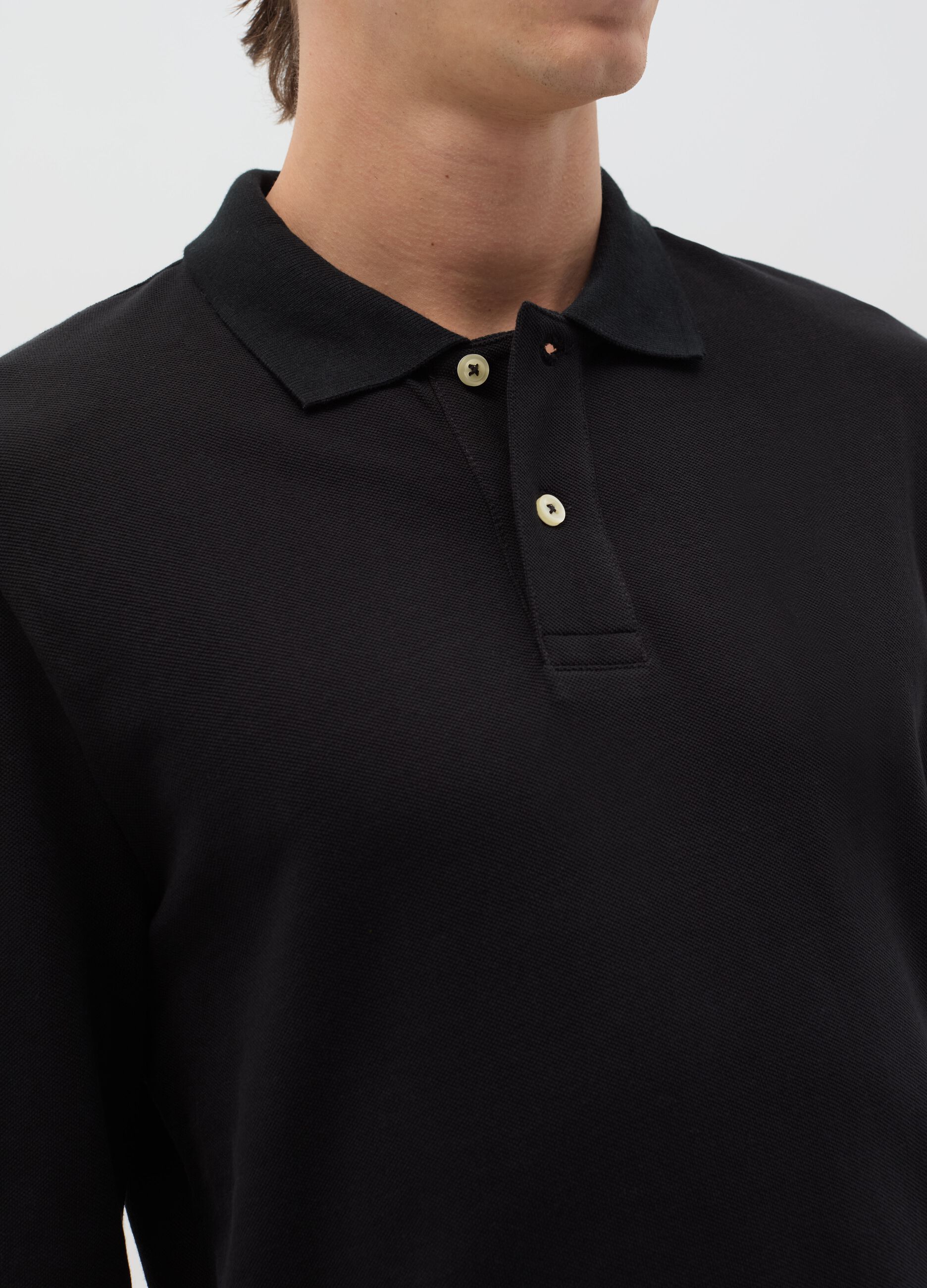 Long-sleeved polo shirt in organic cotton