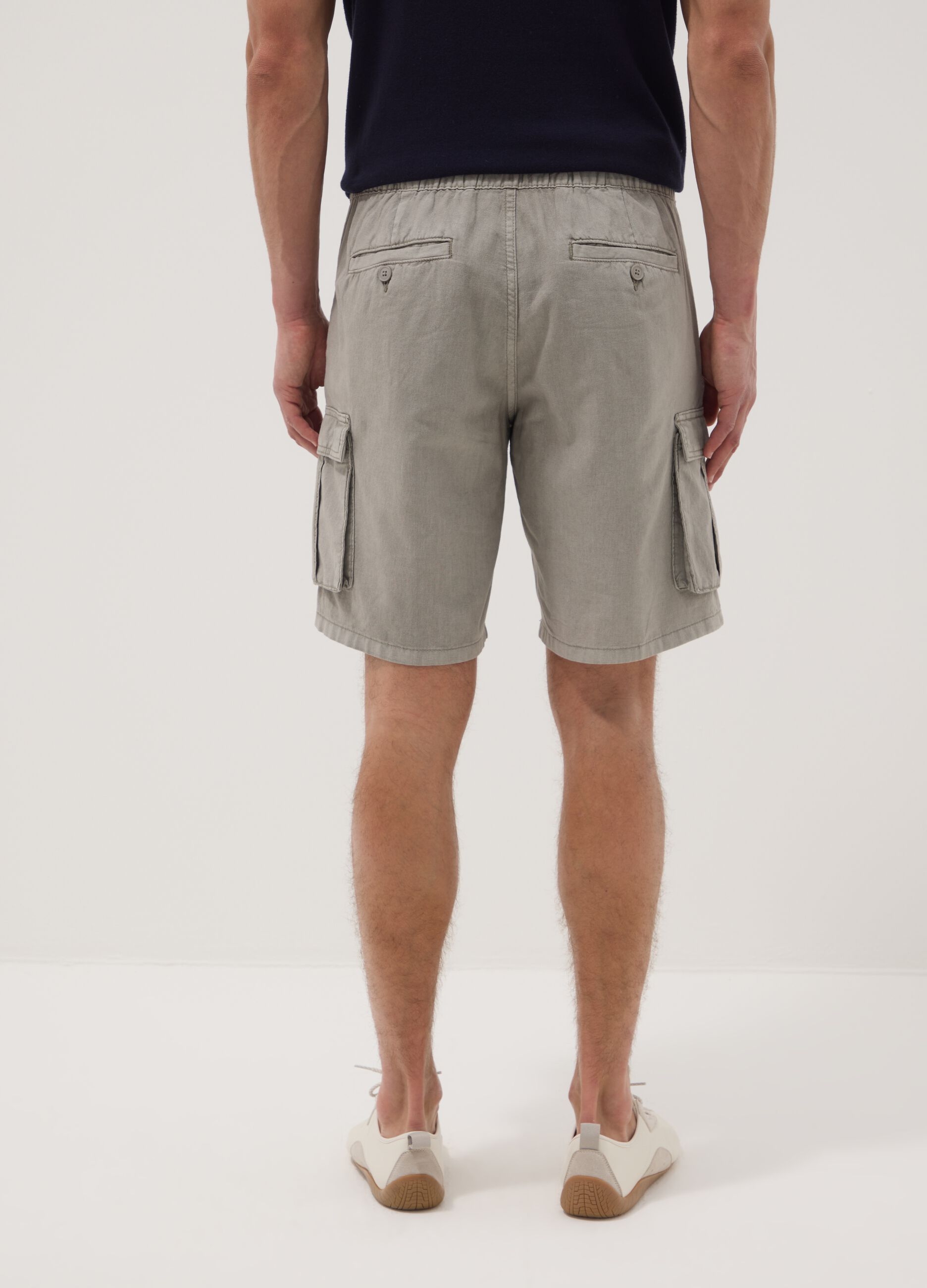 Grey linen-blend cargo Bermuda shorts