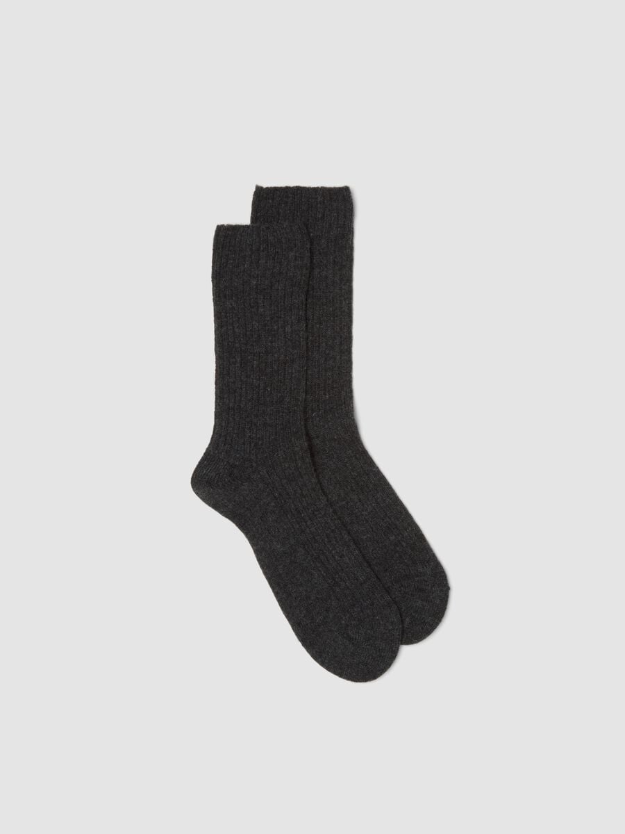 Grey ribbed socks in wool, viscose and stretch cashmere_0