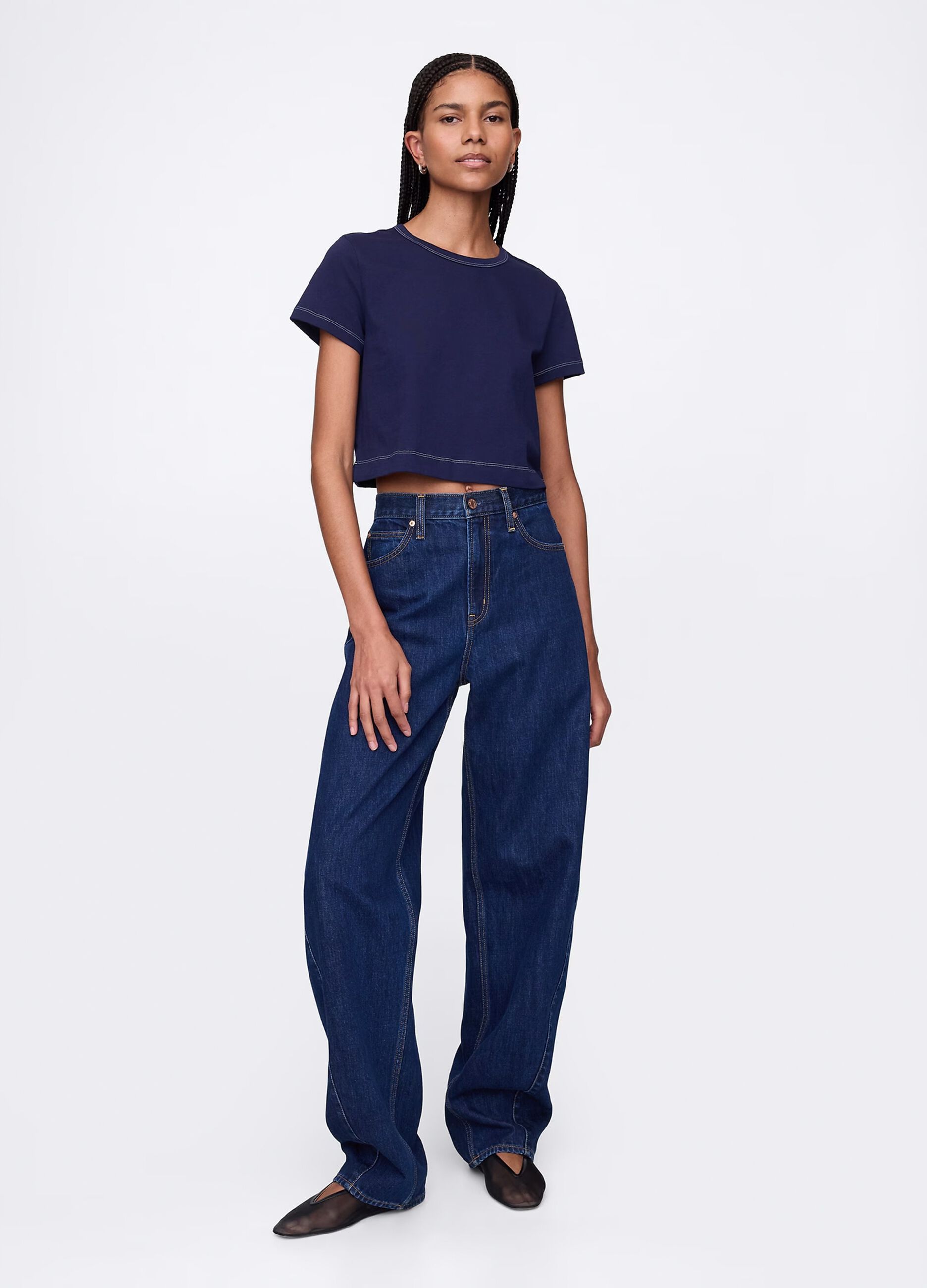 Blue cropped T-shirt in cotton
