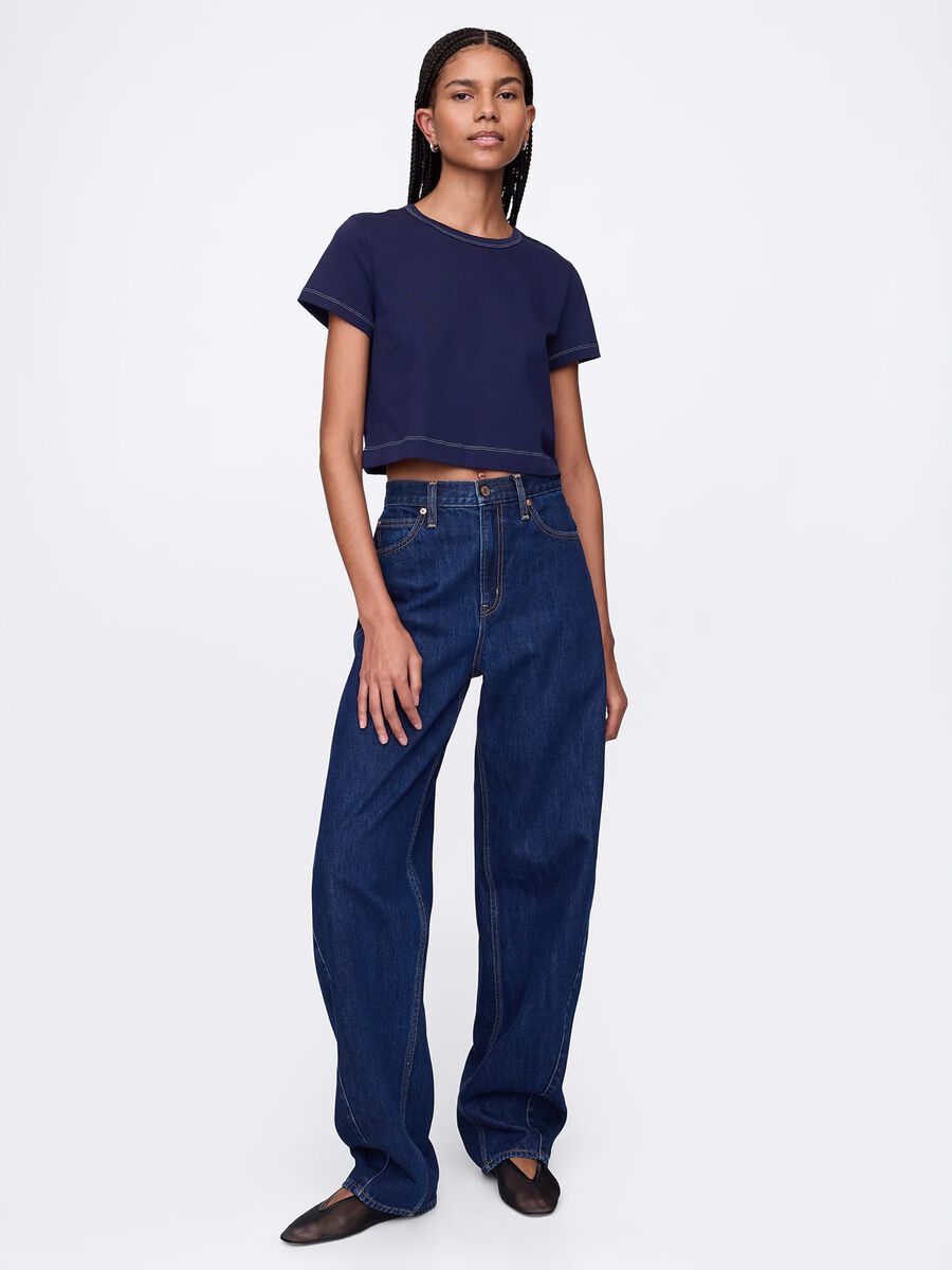 Blue cropped T-shirt in cotton_1