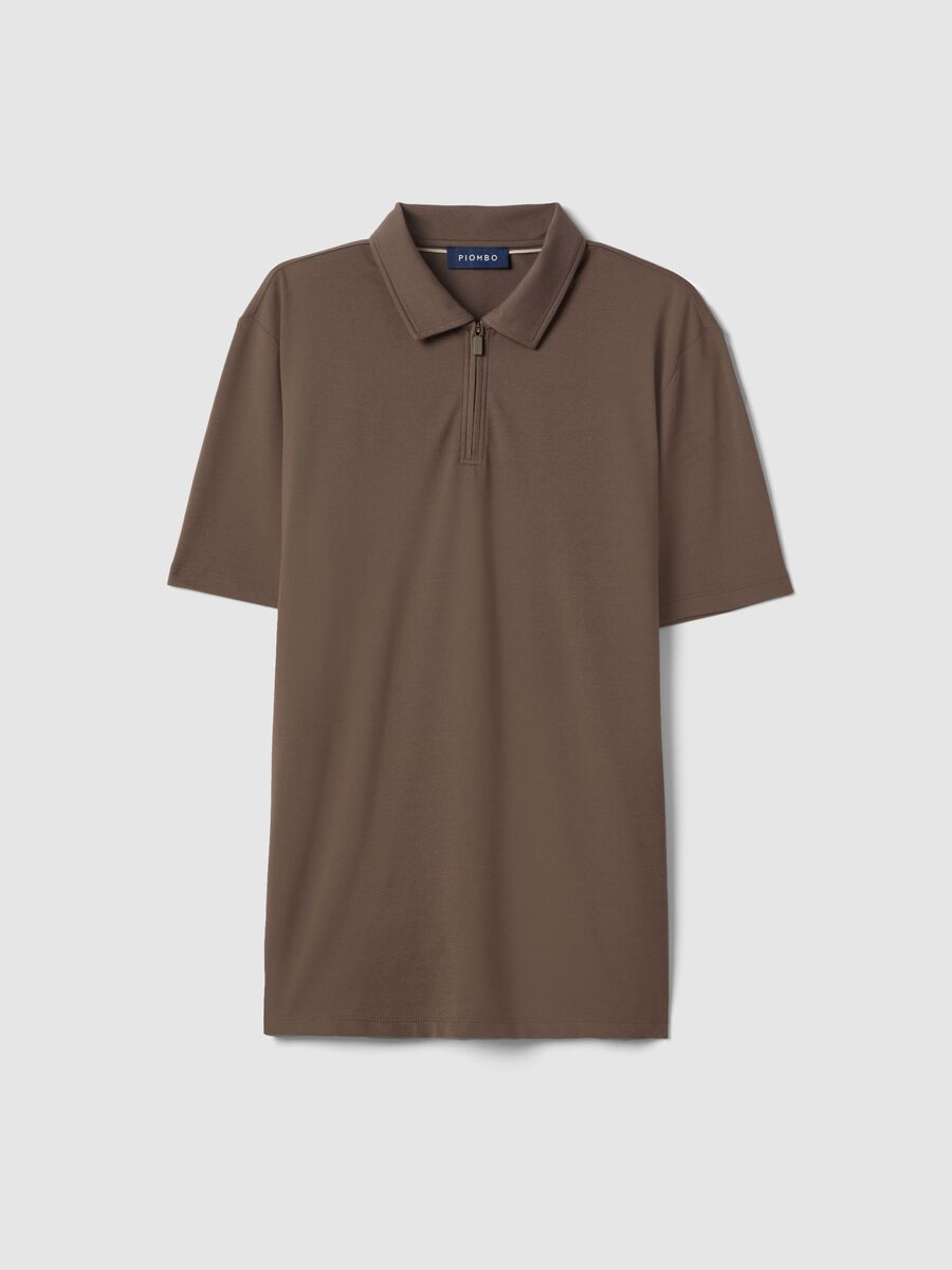 Brown short sleeve stretch cotton polo with regular fit_4