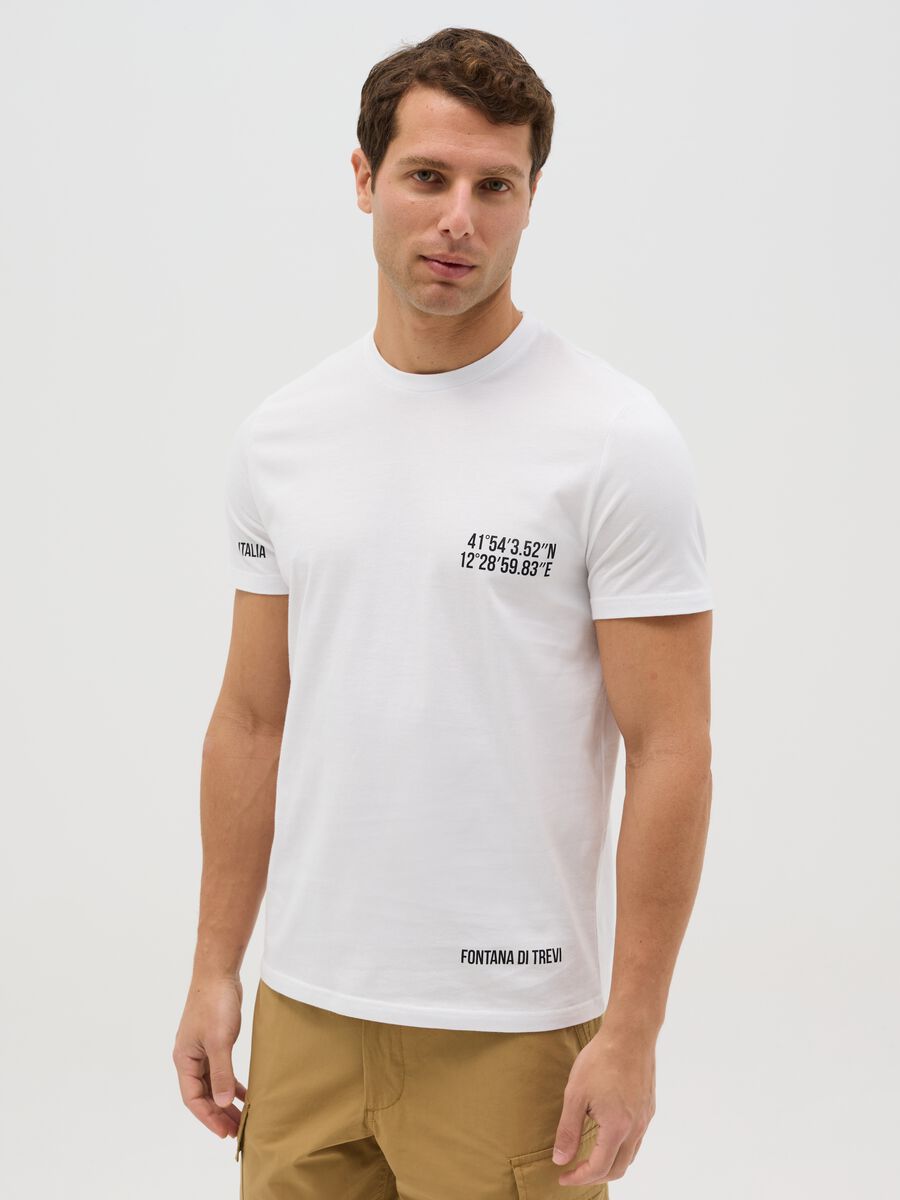 Cotton T-shirt with Trevi Fountain coordinates print_0