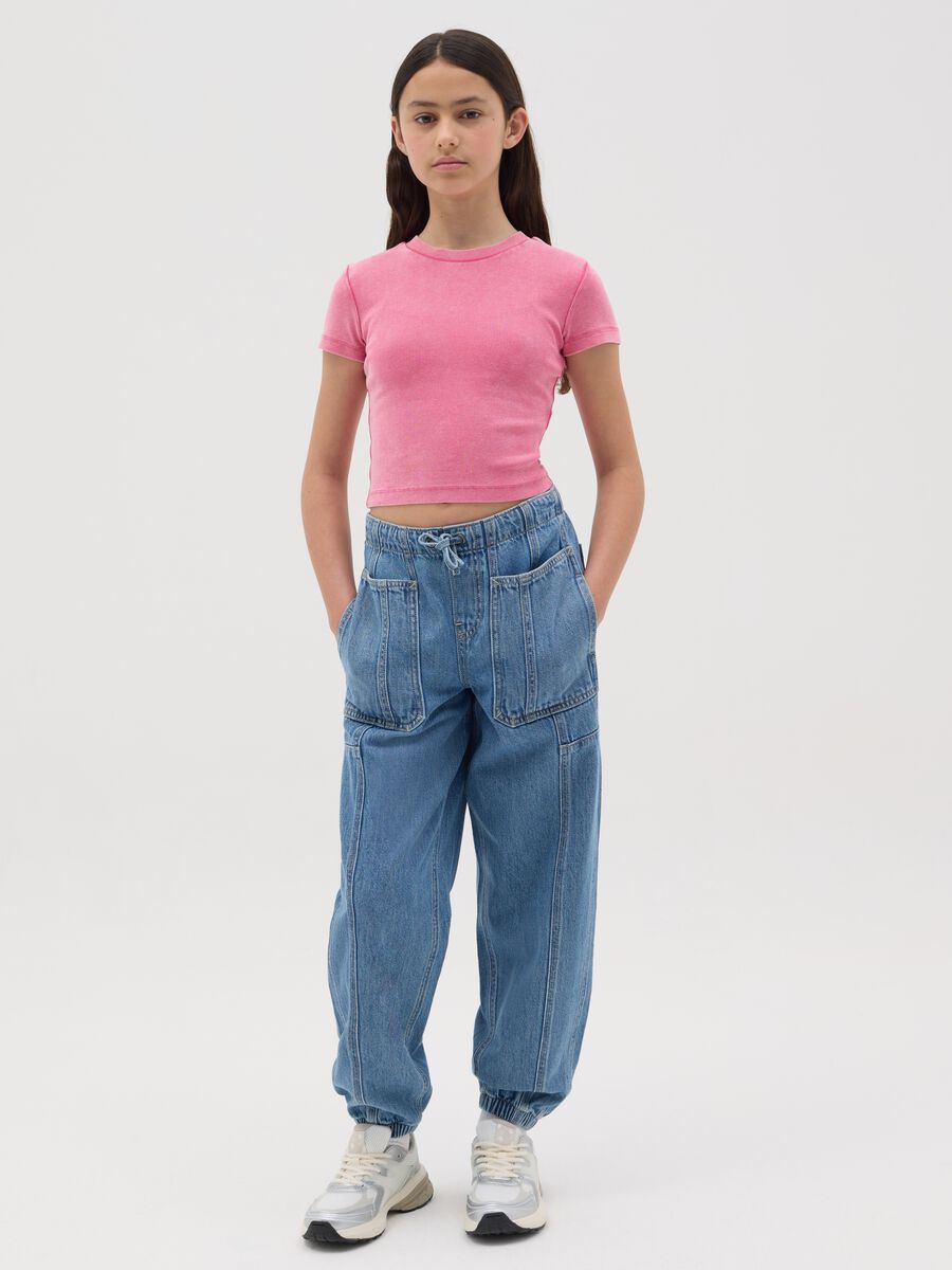 Joggers cargo in denim con coulisse _1