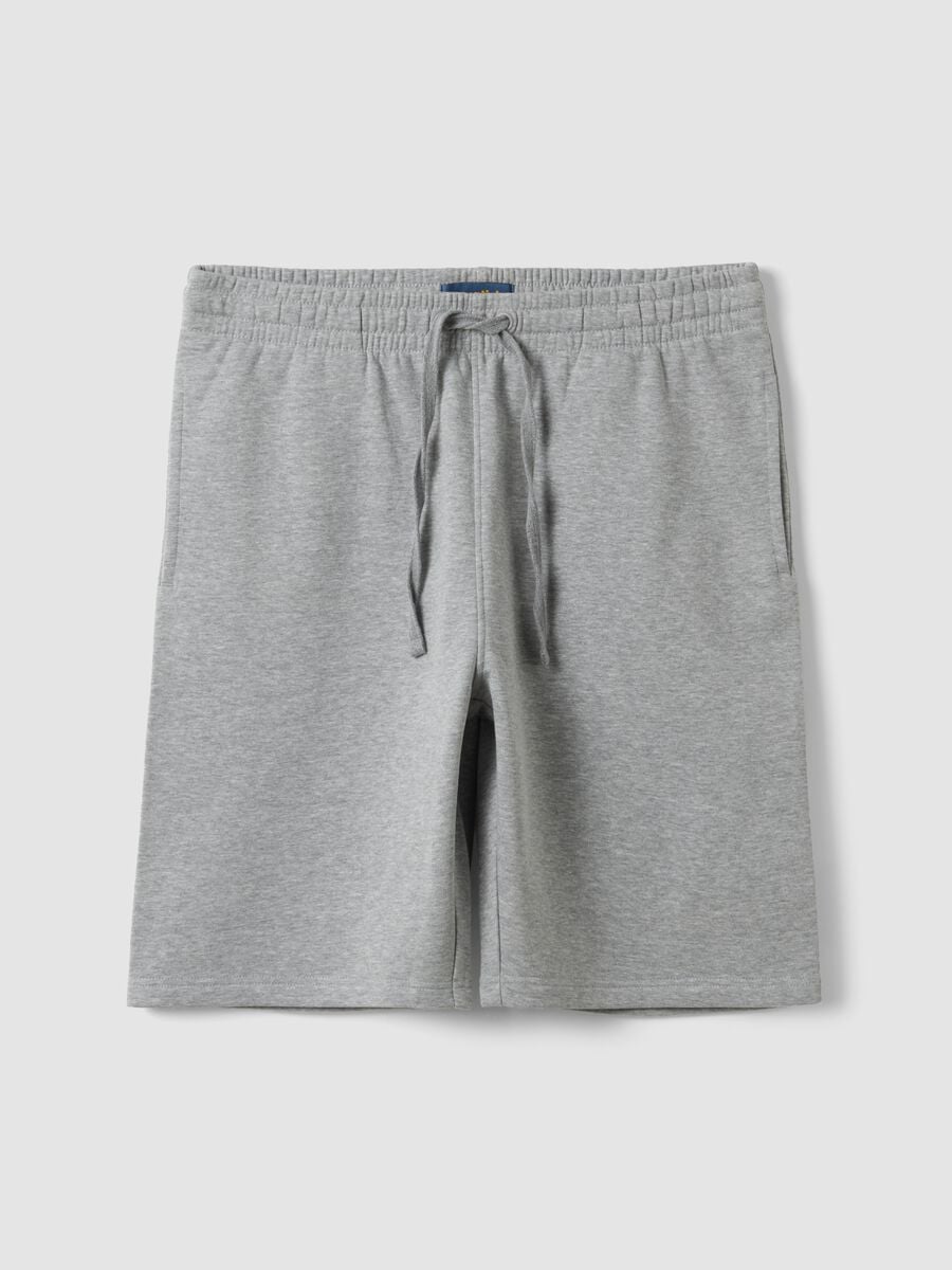 Grey cotton-blend shorts with elasticated waist, regular fit_3
