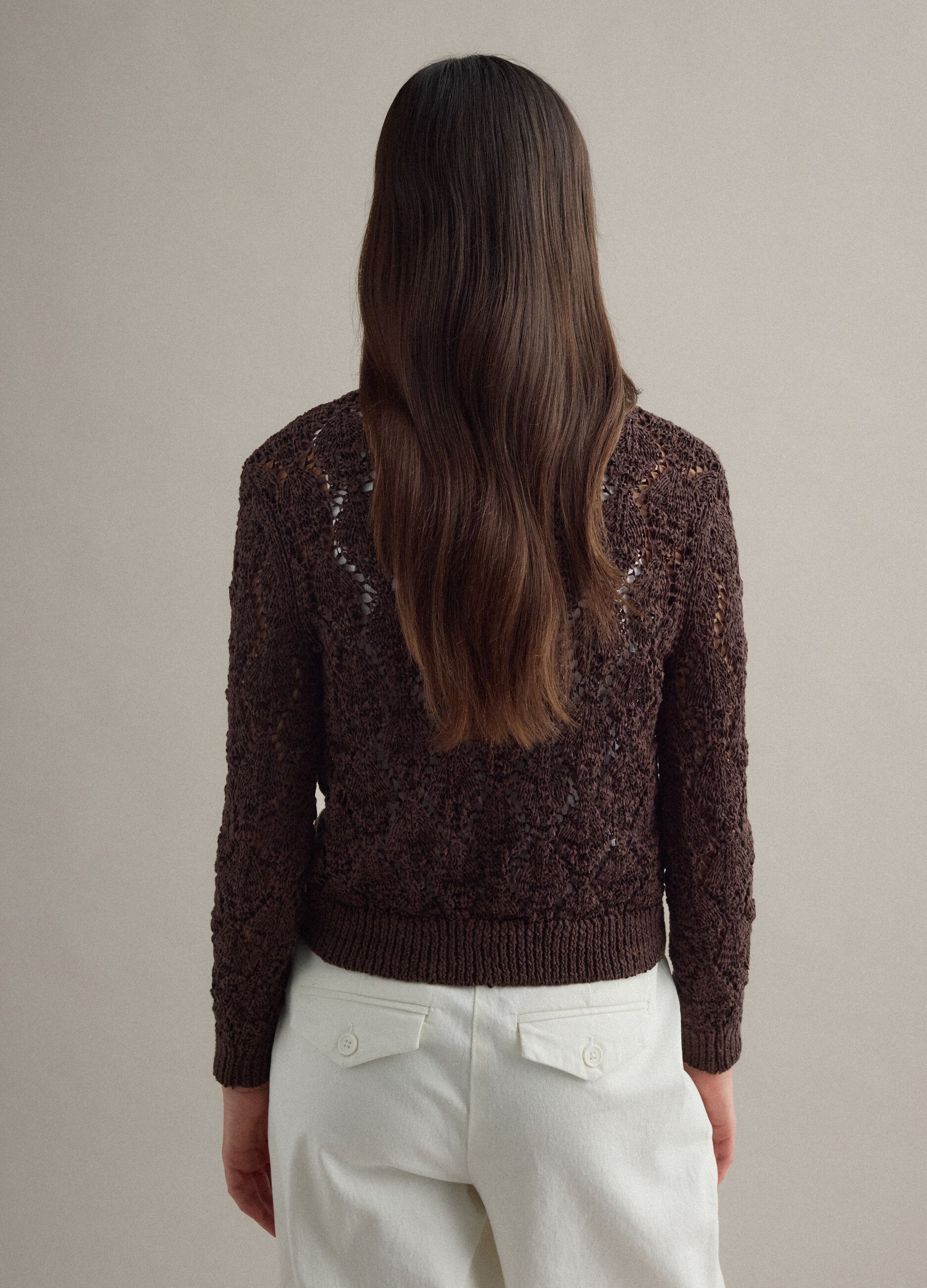 Brown regular fit cotton-blend jumper with a knitted pattern