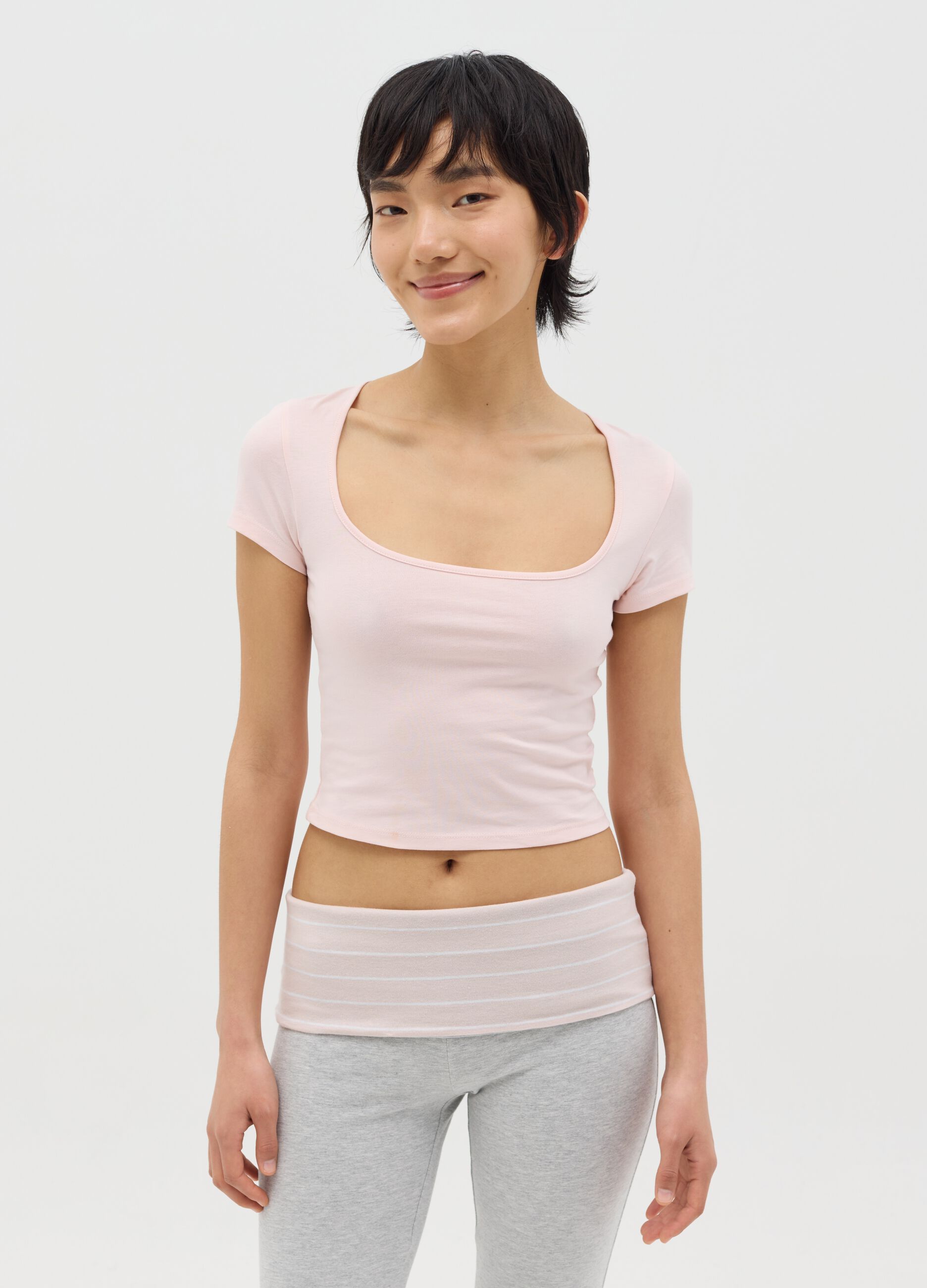 Pink T-shirt with square neckline