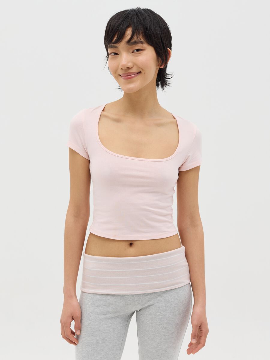 Pink T-shirt with square neckline_0