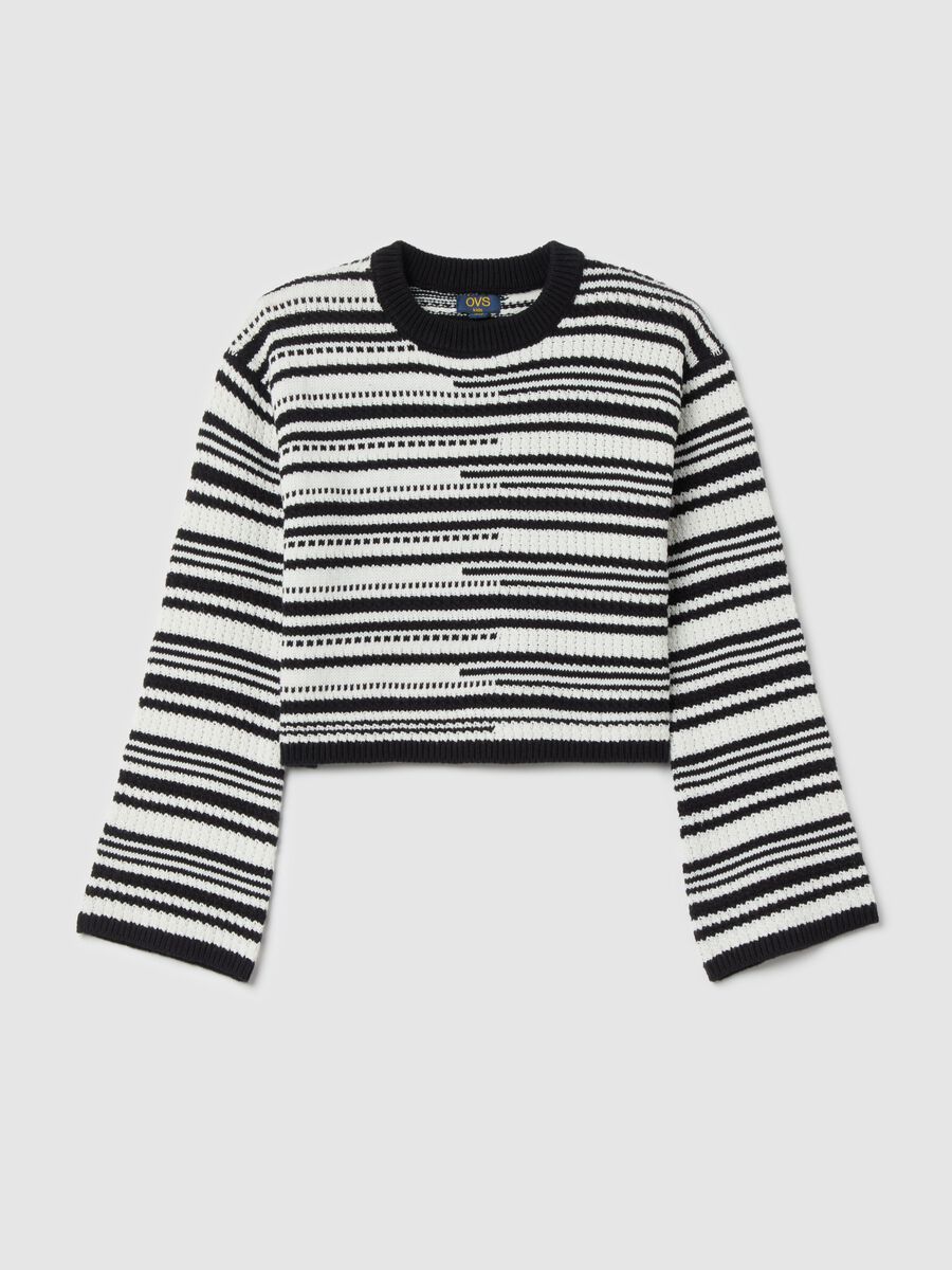 Crop pullover in cotton with striped design_3