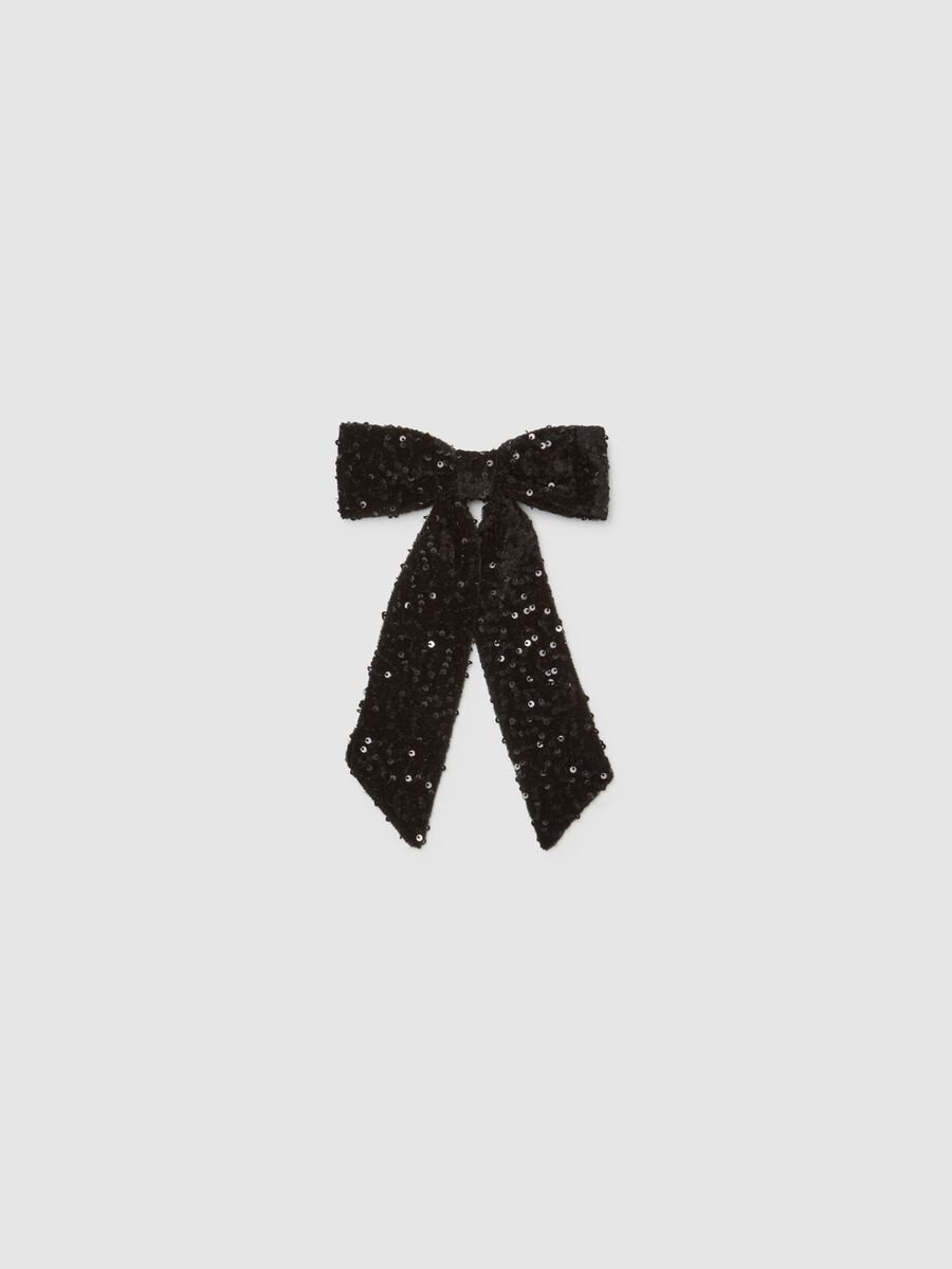 Velvet Black Bow with Sequins_0