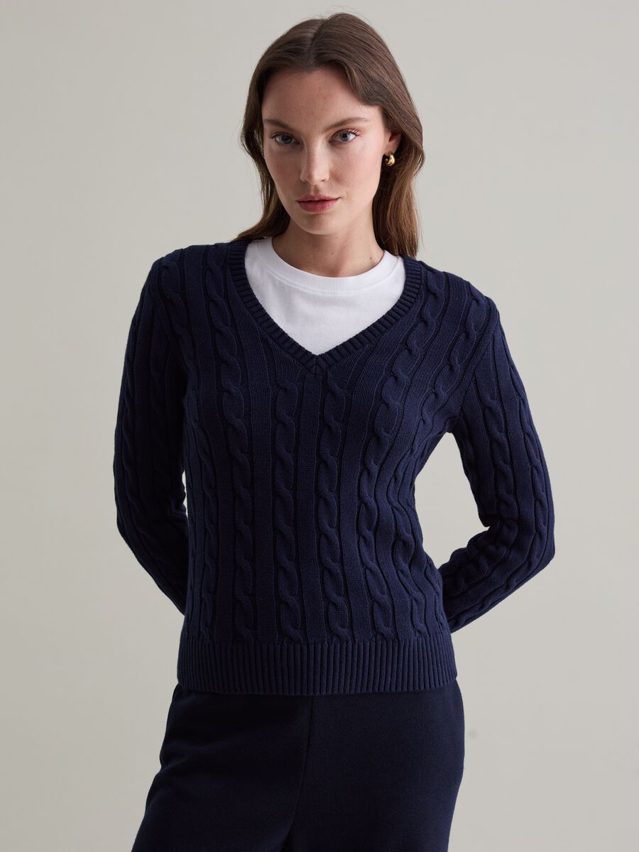 Pullover a trecce con scollo a V_0