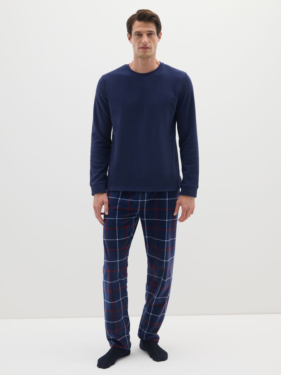 Blue check regular fit fleece pyjamas_0