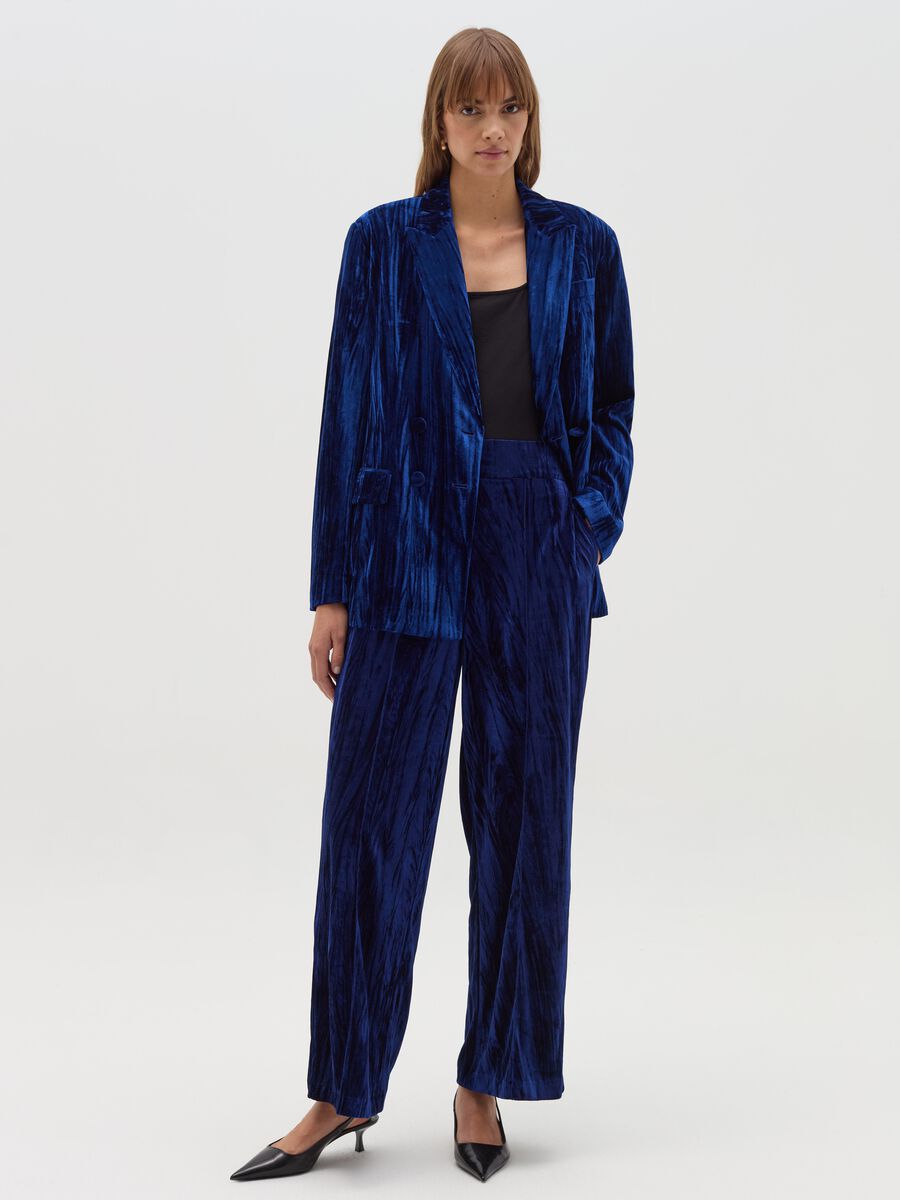 Blazer doppiopetto in velluto effetto crinkle_1