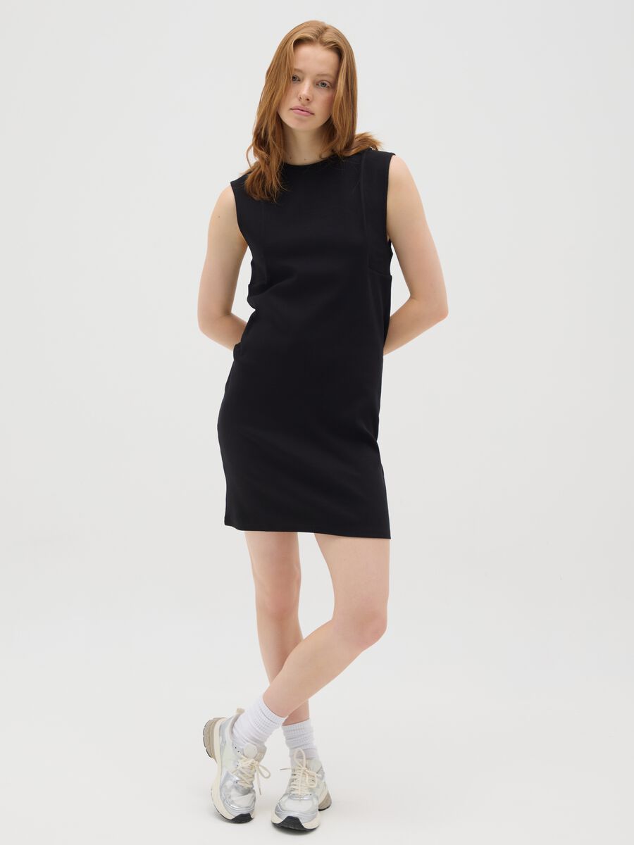 Women's Black Stretch Cotton Fitted Dress_0