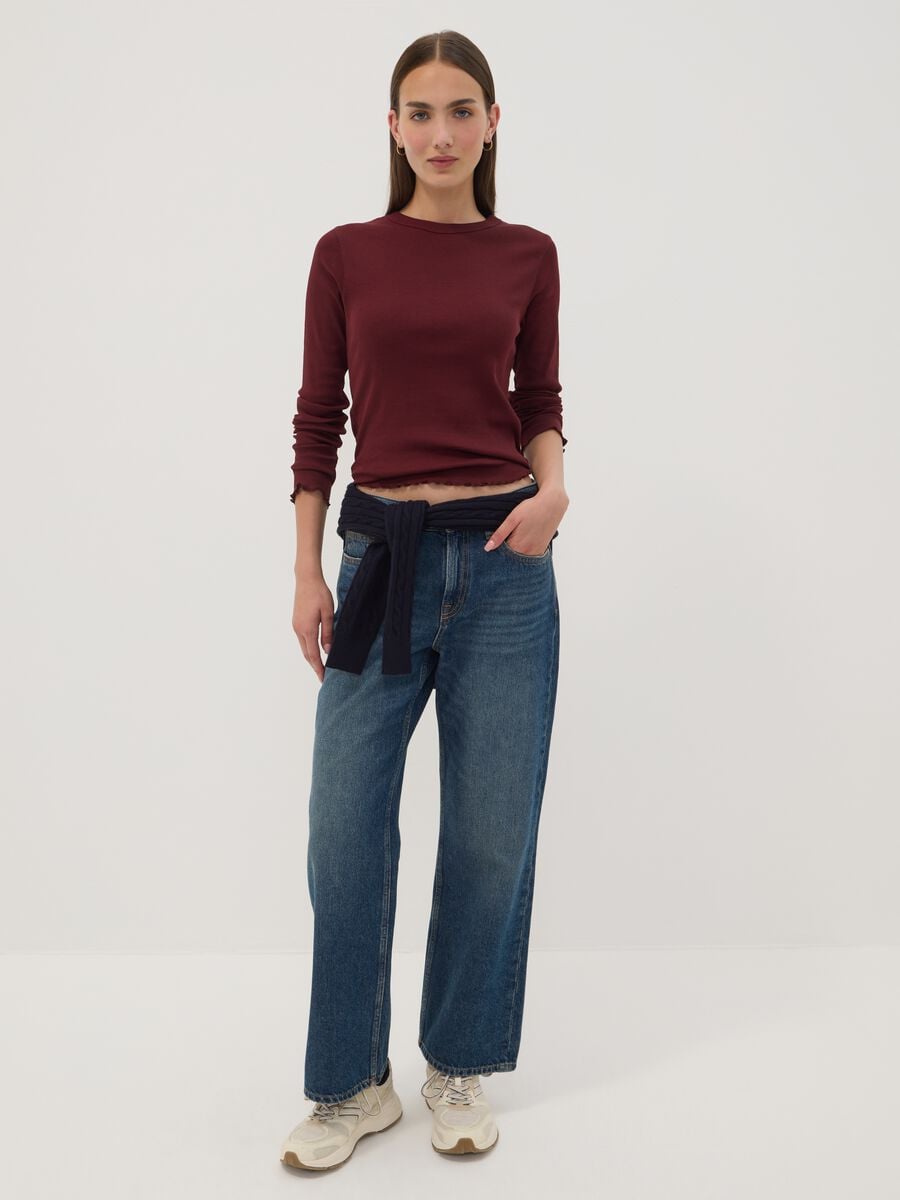 T-shirt rossa in puro cotone a maniche lunghe girocollo regular fit_1