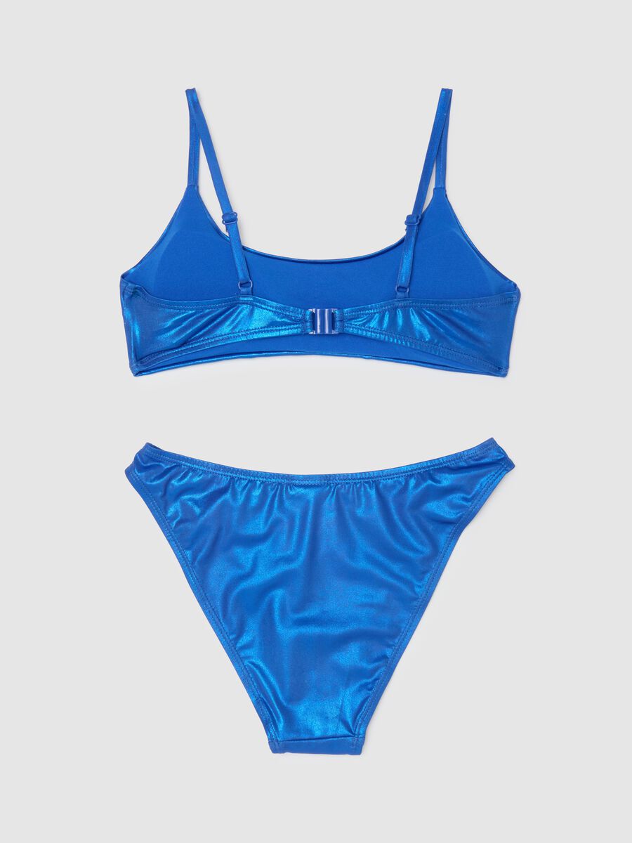 Bikini da ragazza in tessuto elasticizzato blu_1