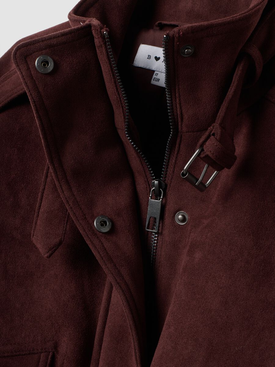Giacca rossa in vera pelle con collo alto e cinturino regular fit_1