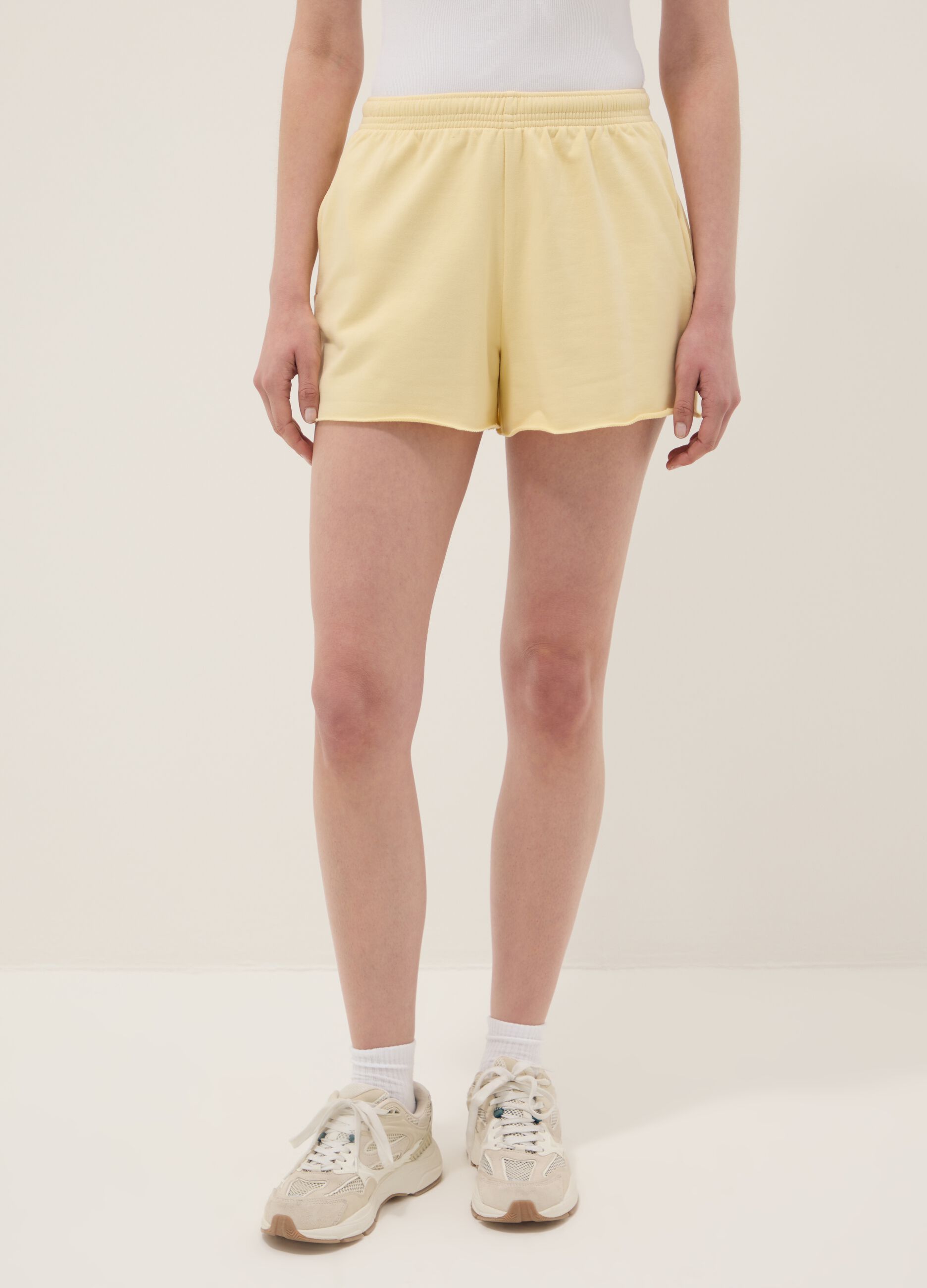 Yellow cotton-blend shorts with elasticated waist