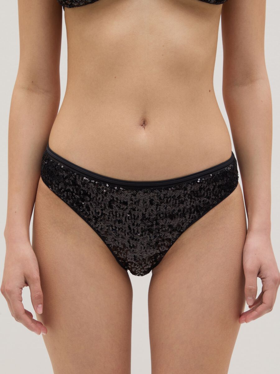 Women's briefs in black stretch fabric with sequins_2