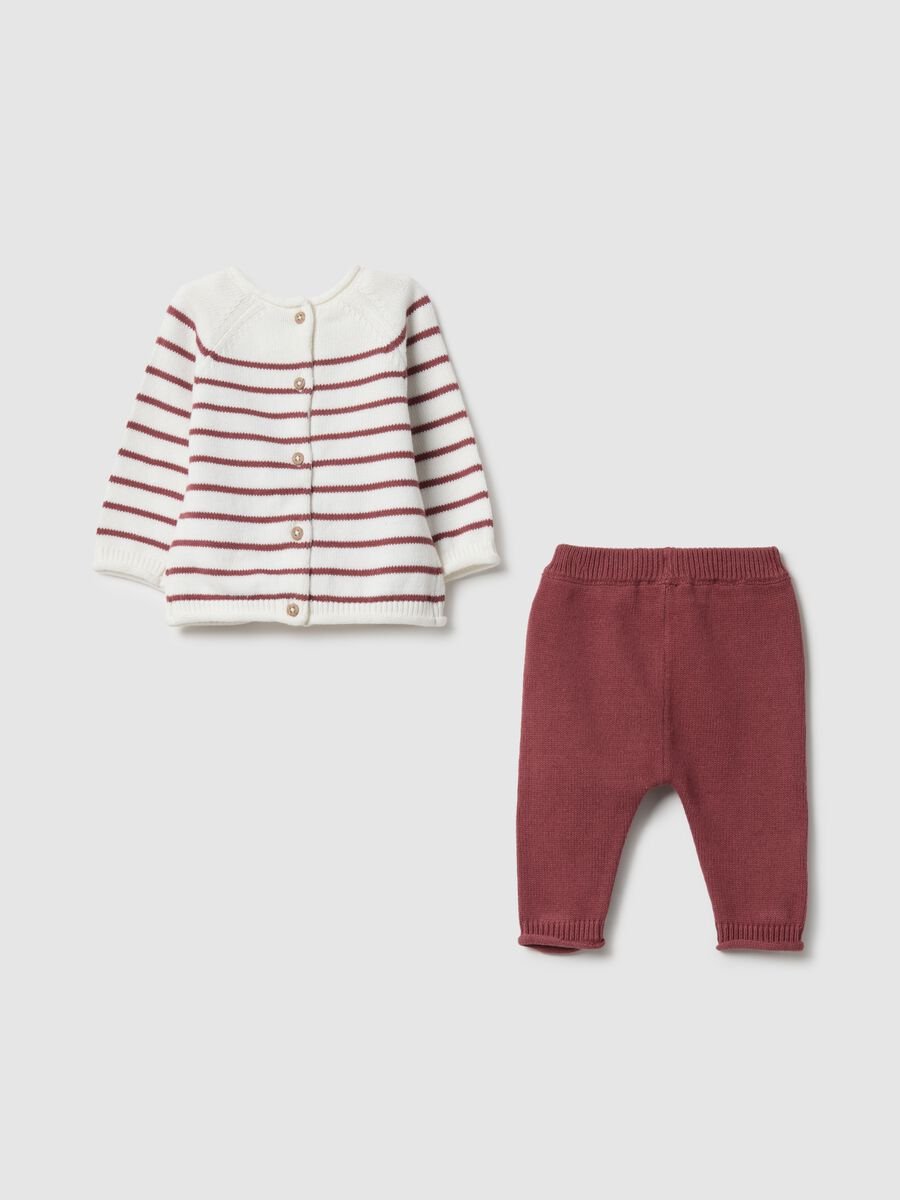 Baby girl's sweatshirt and trousers set in pure cotton with multicoloured stripes_1