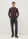T-shirt marrone a maniche lunghe in cotone elasticizzato regular fit_1