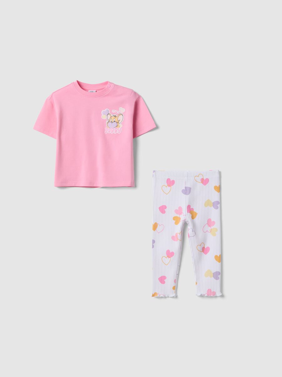 Pink stretch cotton outfit for girl with print_0