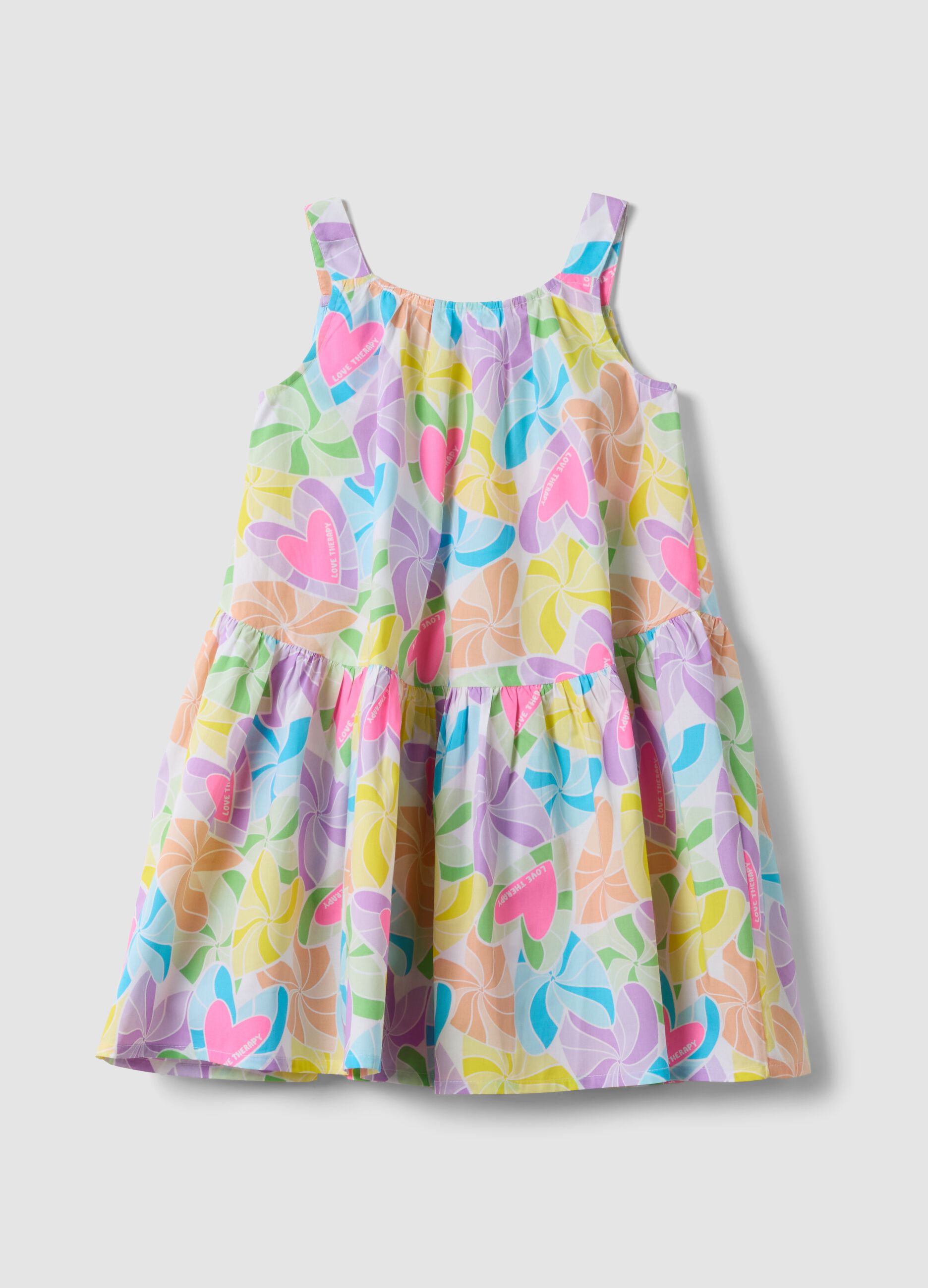 Multicoloured pure cotton heart-print dress