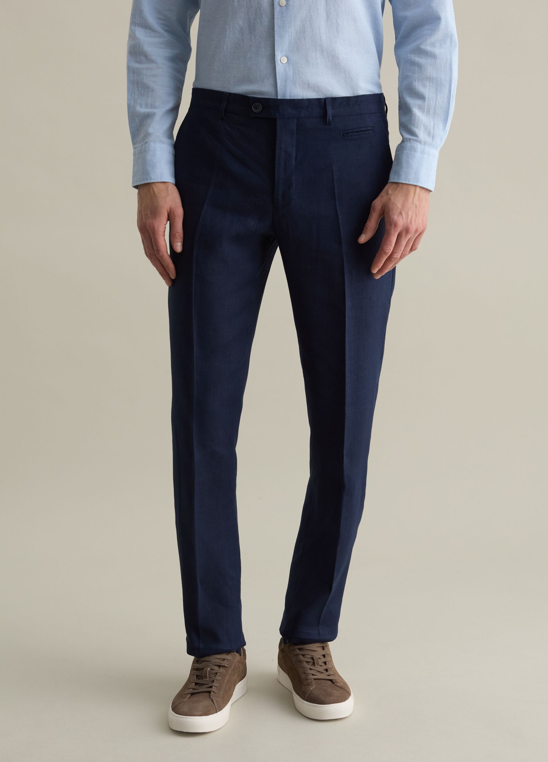 Contemporary slim-fit trousers in linen