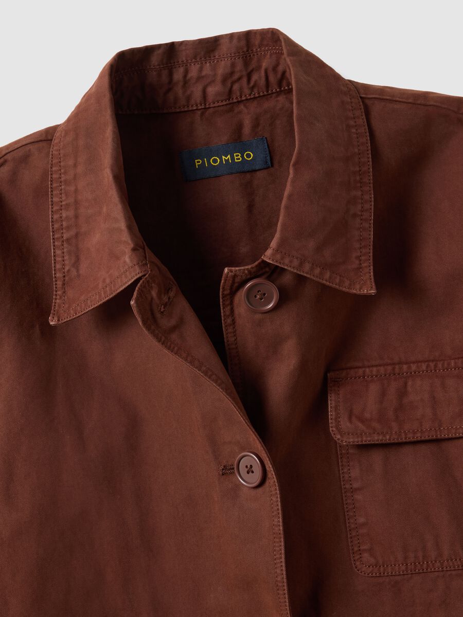 Brown pure cotton regular fit jacket with collar and buttons_5