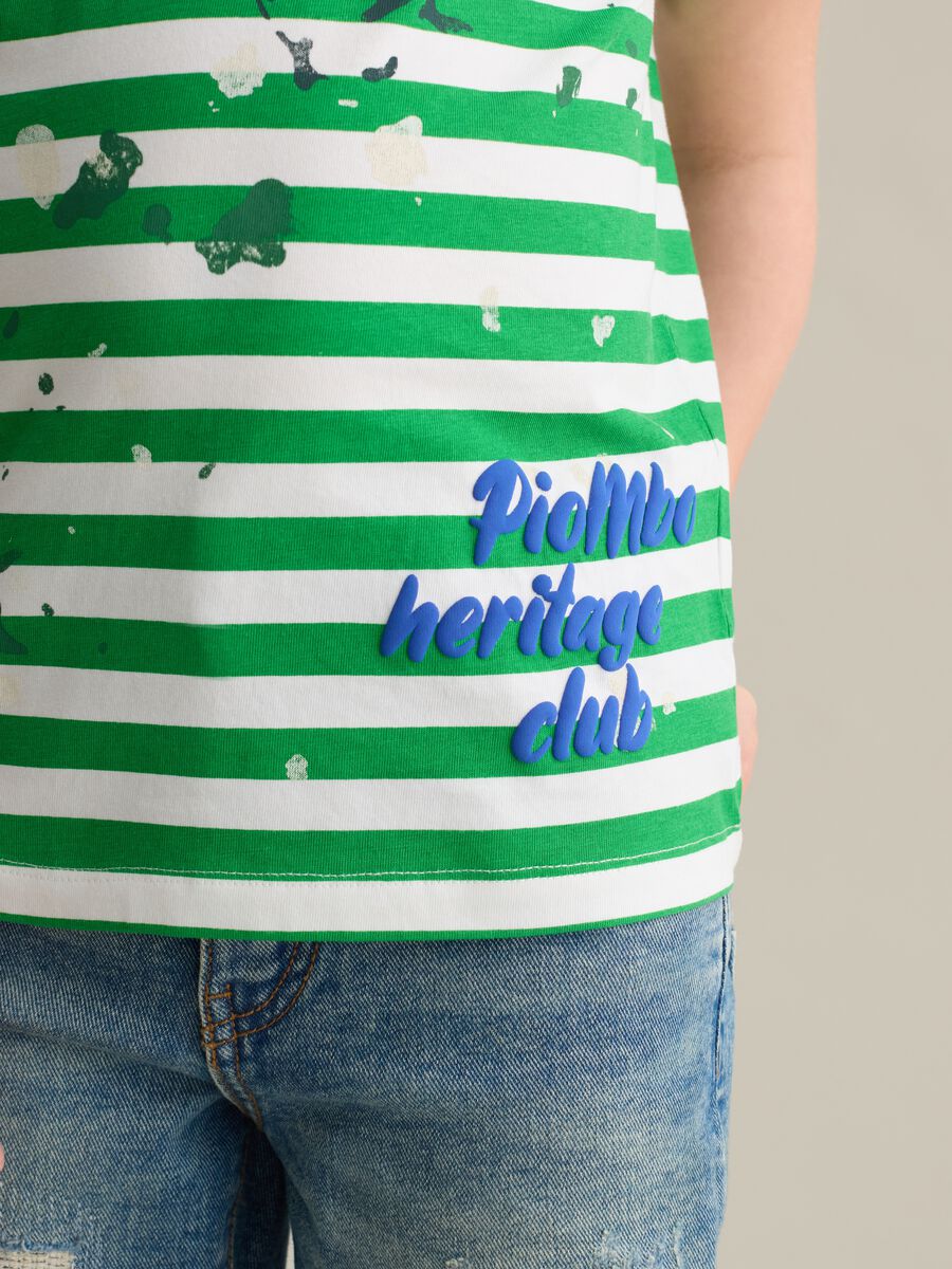 Striped cotton T-shirt with paint stains print_1