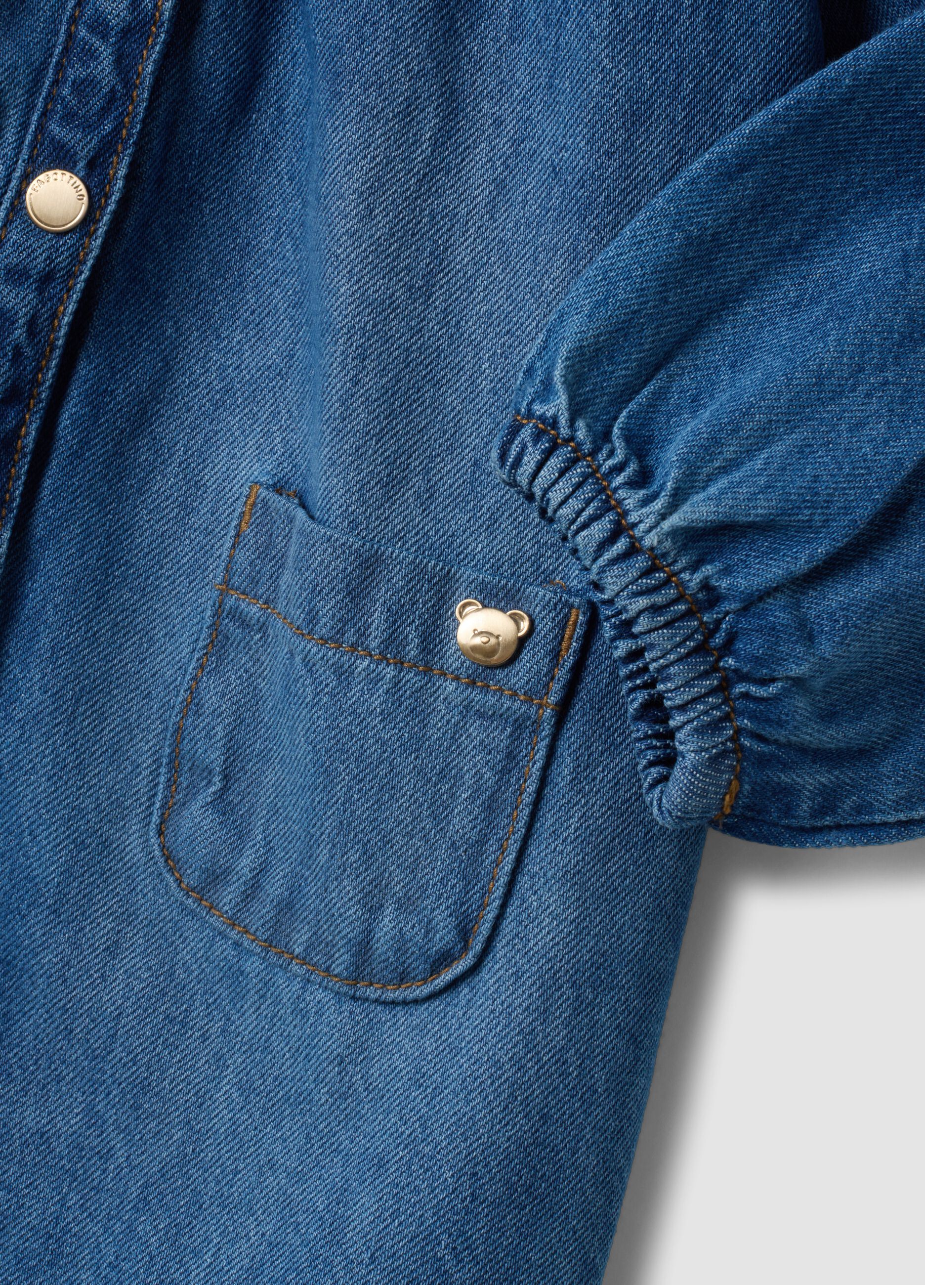 Abito denim blu in misto cotone e viscosa a girocollo per bimba