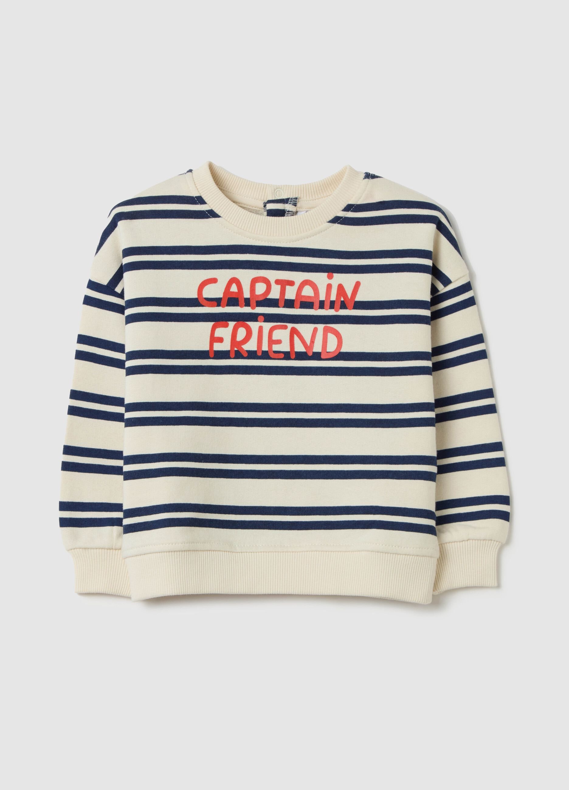 Sweatshirt in striped French terry with "Captain Friend" print