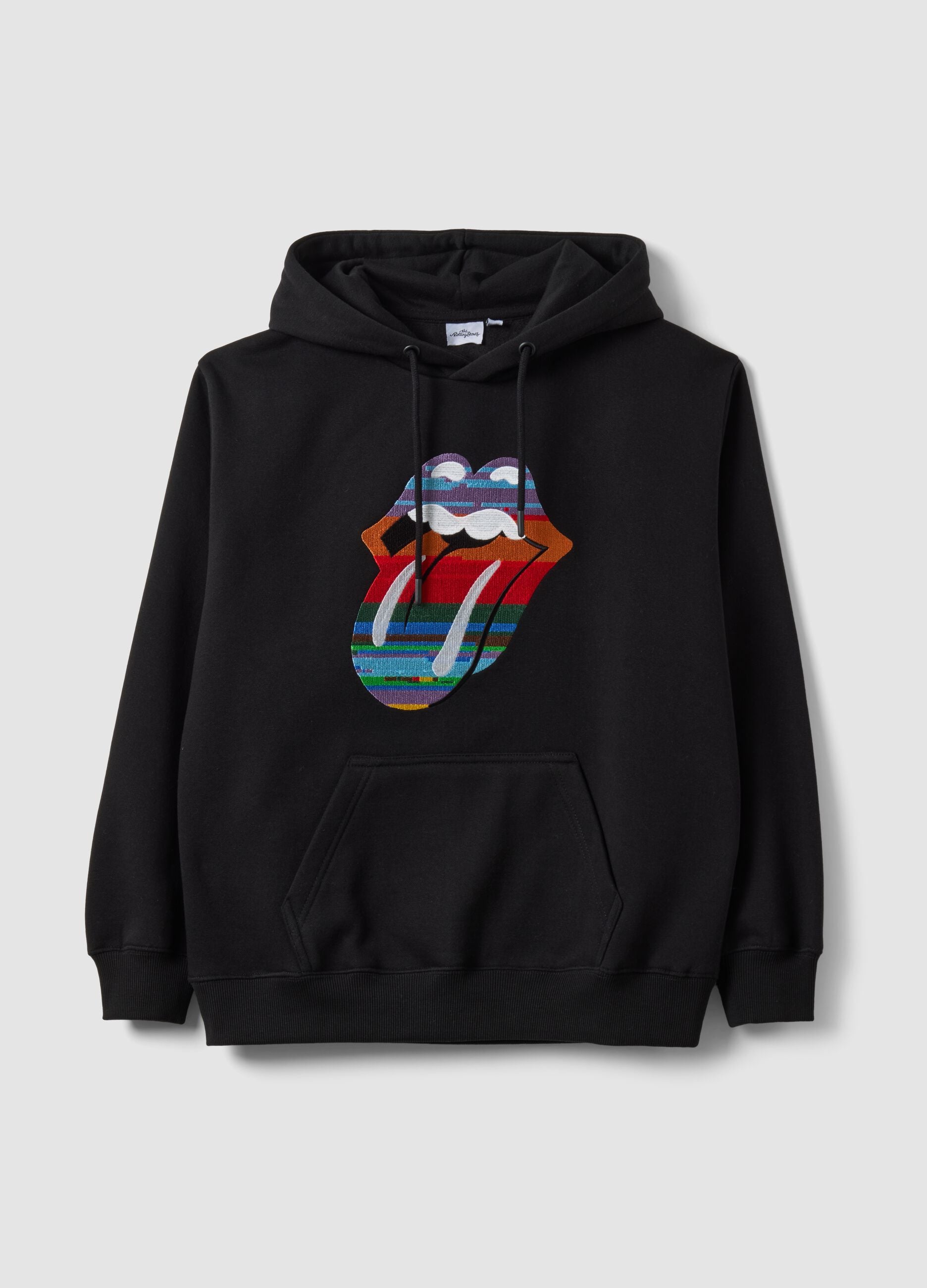 Black cotton-blend hoodie with Rolling Stones print