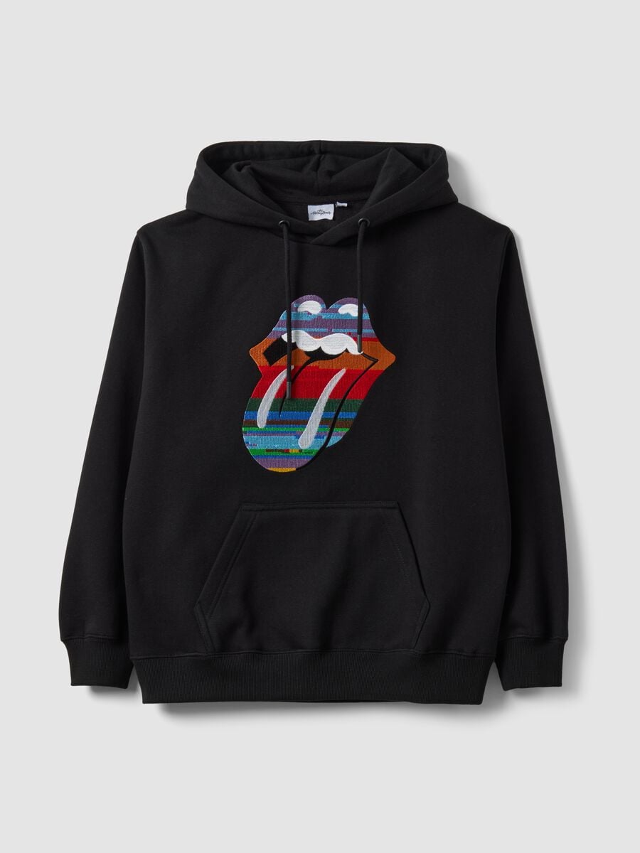 Black cotton-blend hoodie with Rolling Stones print_0