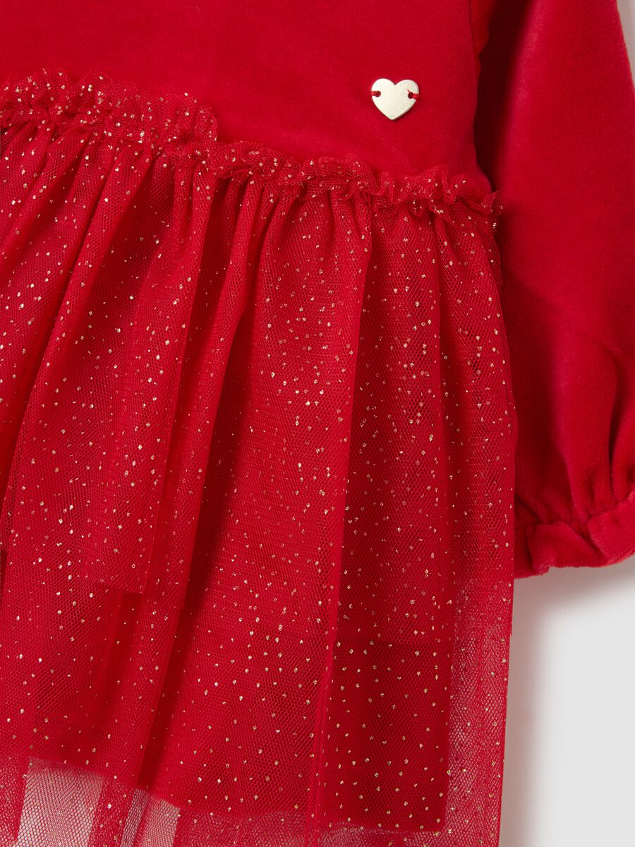 Baby girl's red dress in regular fit cotton blend with glitter tulle_3