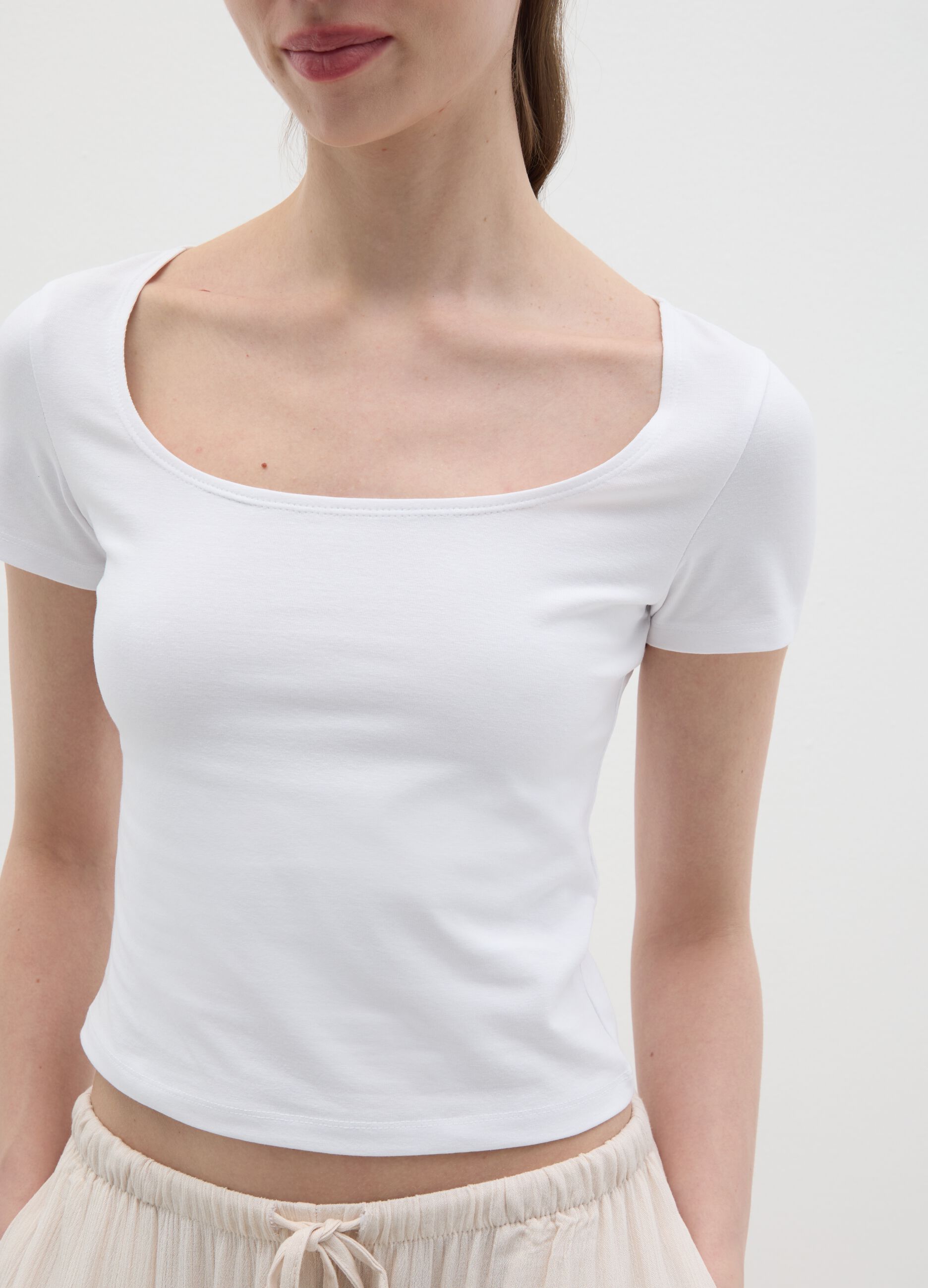 T-shirt da donna in cotone elasticizzato bianca slim fit