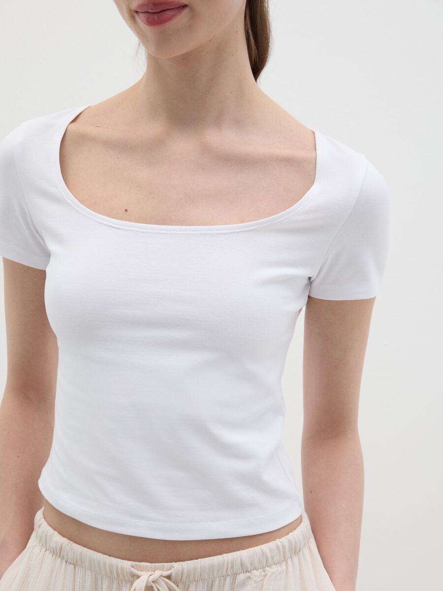Women’s slim-fit T-shirt in white stretch cotton_2