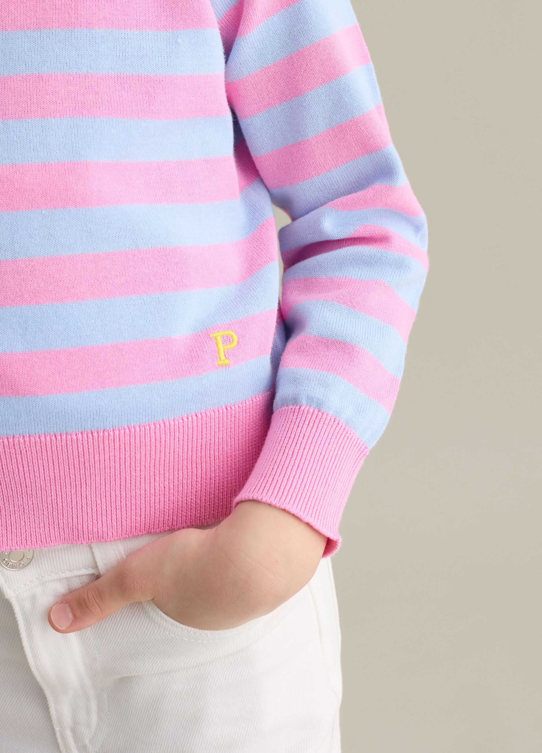 Pullover in cotone a righe con ricamo logo