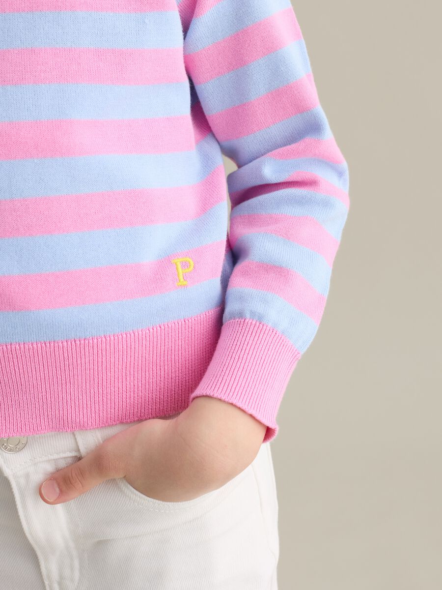 Striped cotton pullover with logo embroidery_1
