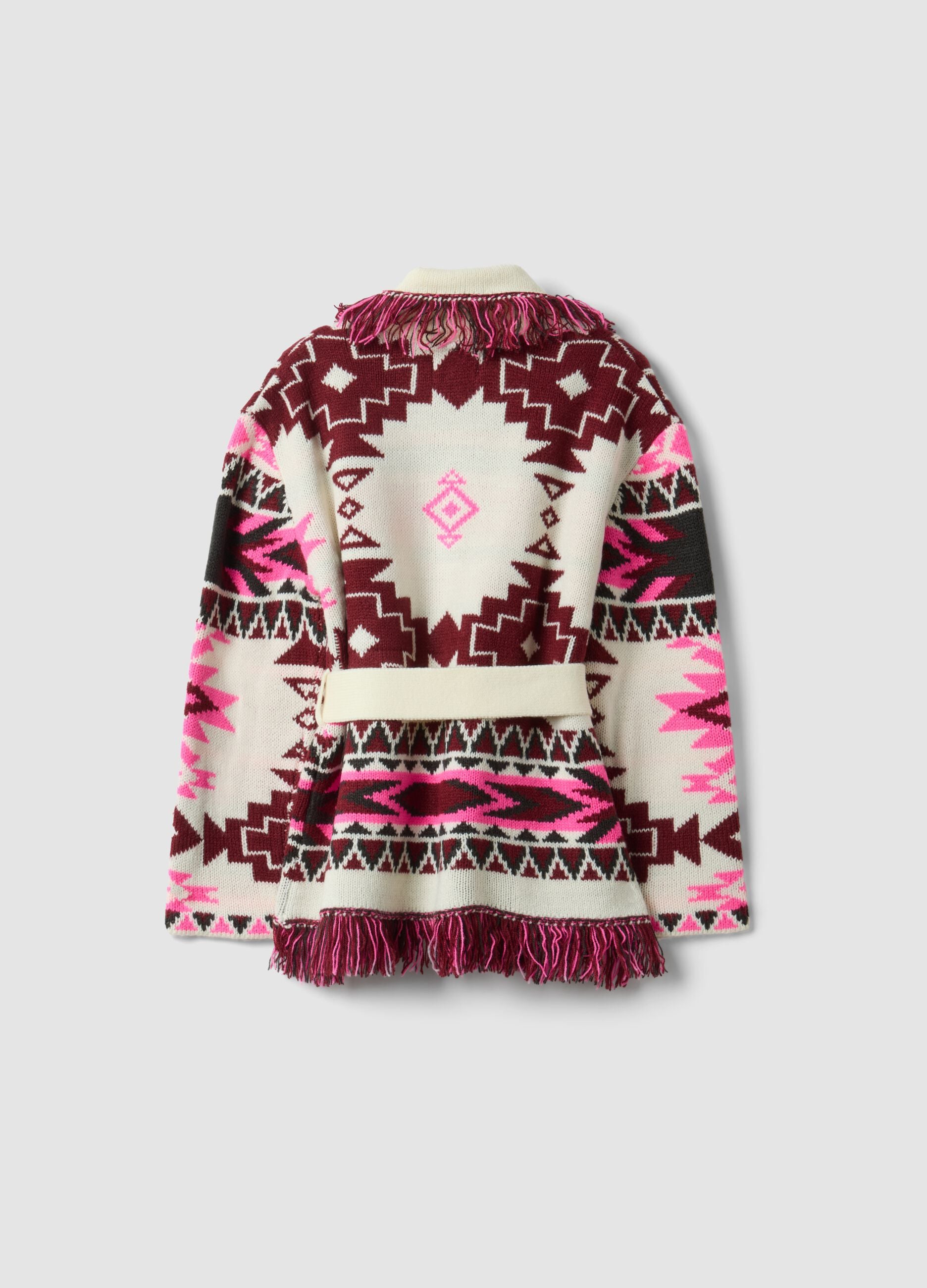 Girls&rsquo; multicolour jacquard cardigan with deep V-neck