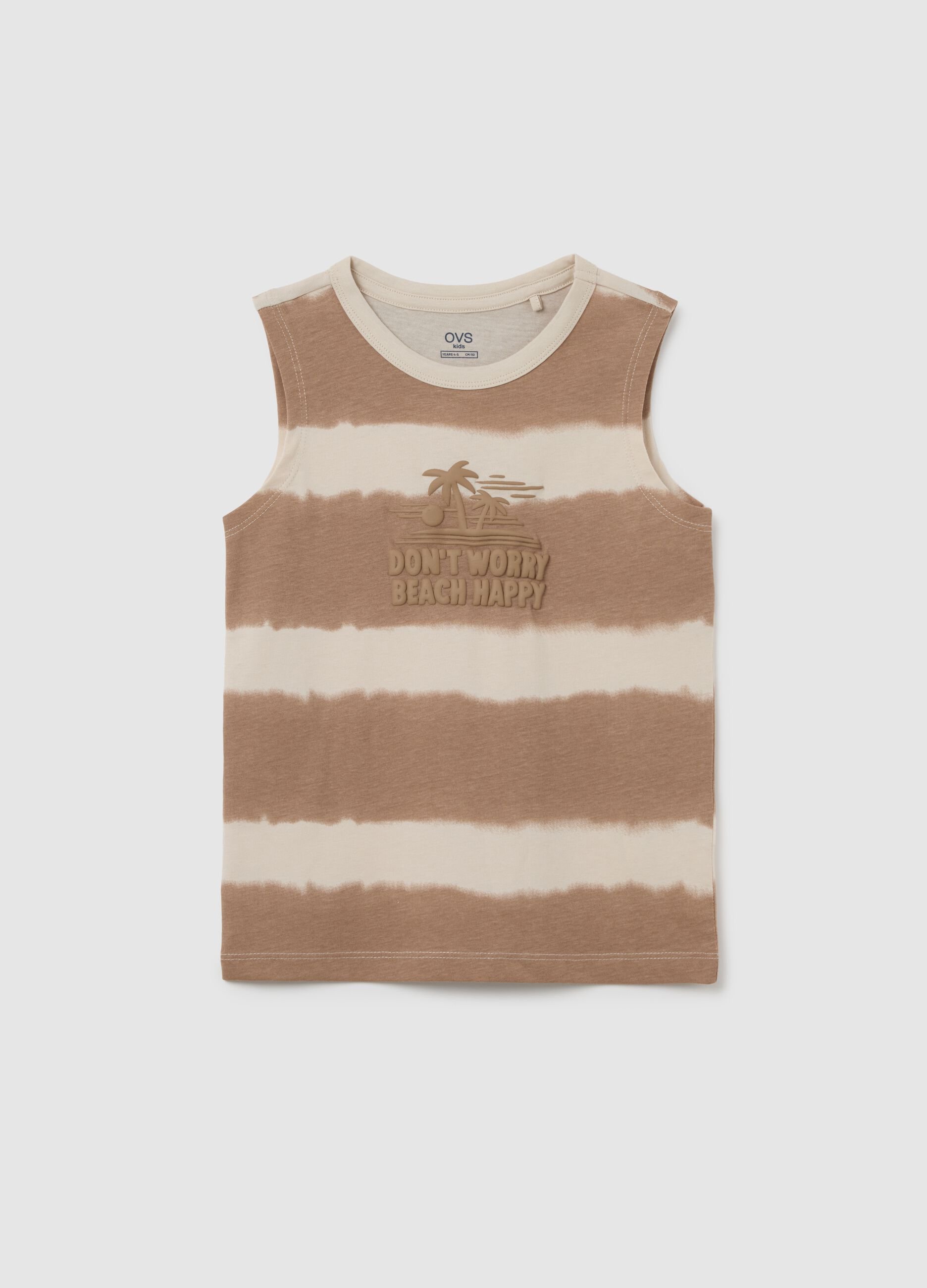 Canotta da bambino in puro cotone beige regular fit con stampa