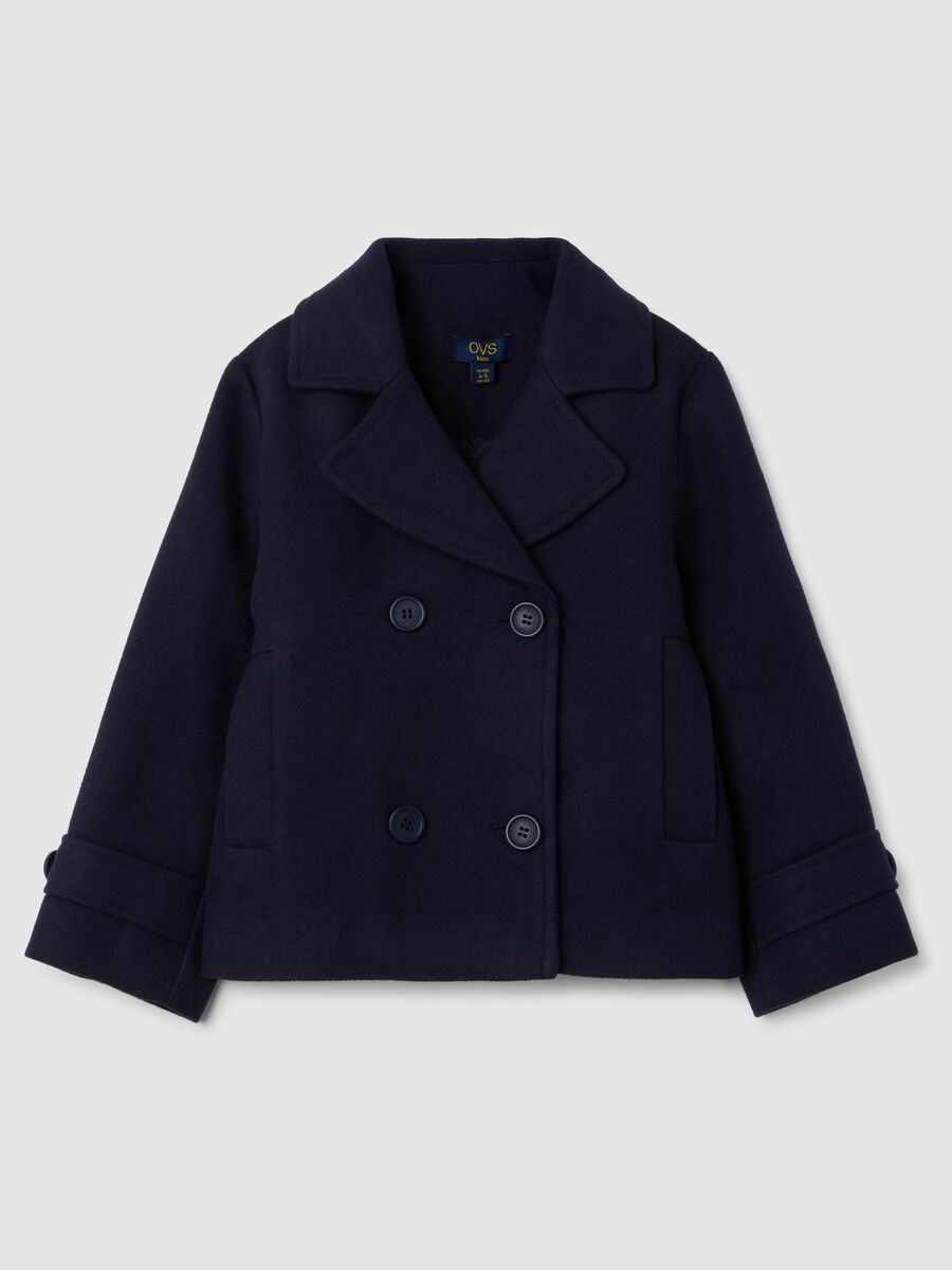 Girl's blue double-breasted coat with buttons_0