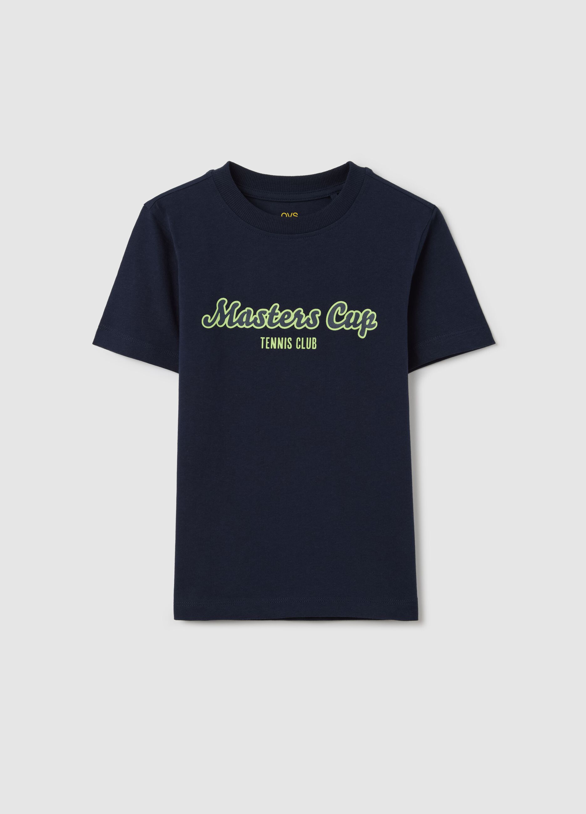 Blue cotton T-shirt with lettering print